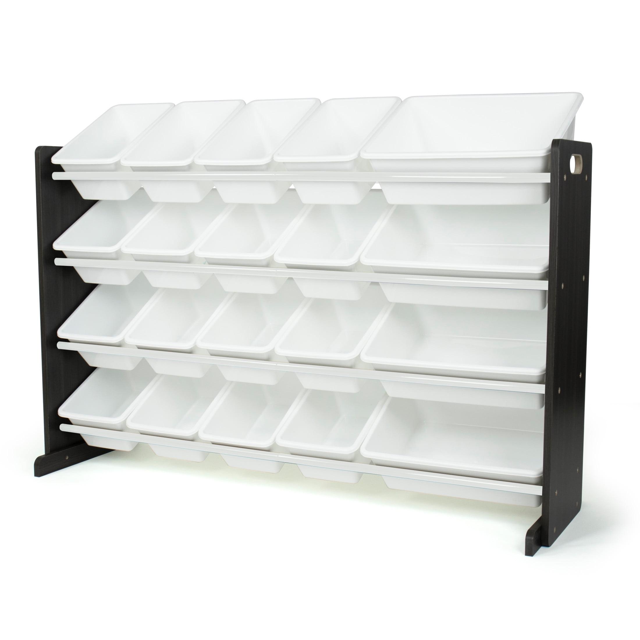 Extra Large Kids' Toy Storage Organizer with 20 Storage Bins Espresso/White - Humble Crew: Playroom Bin Shelf, MDF