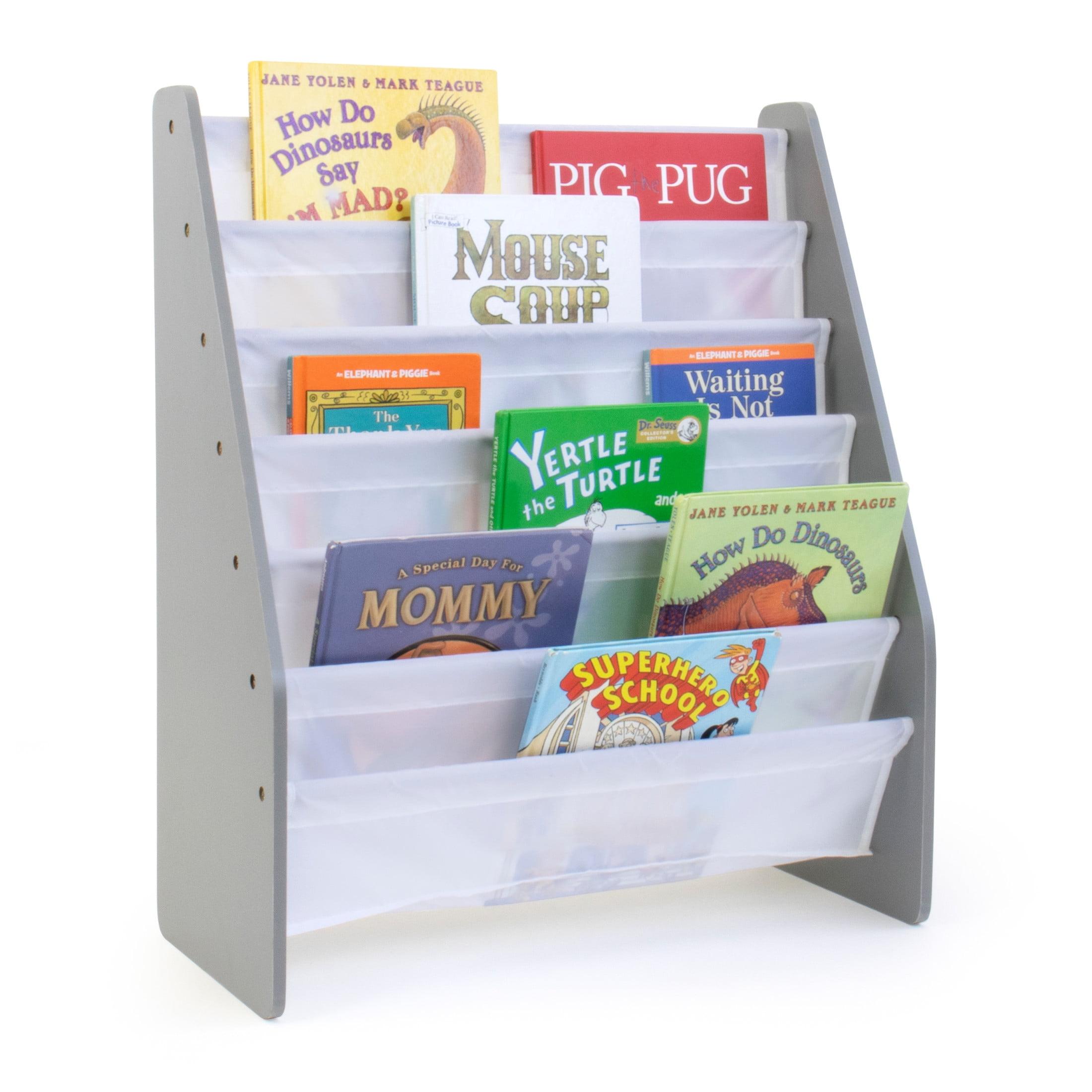 Gray and White Kids 6-Tier Fabric Book Rack