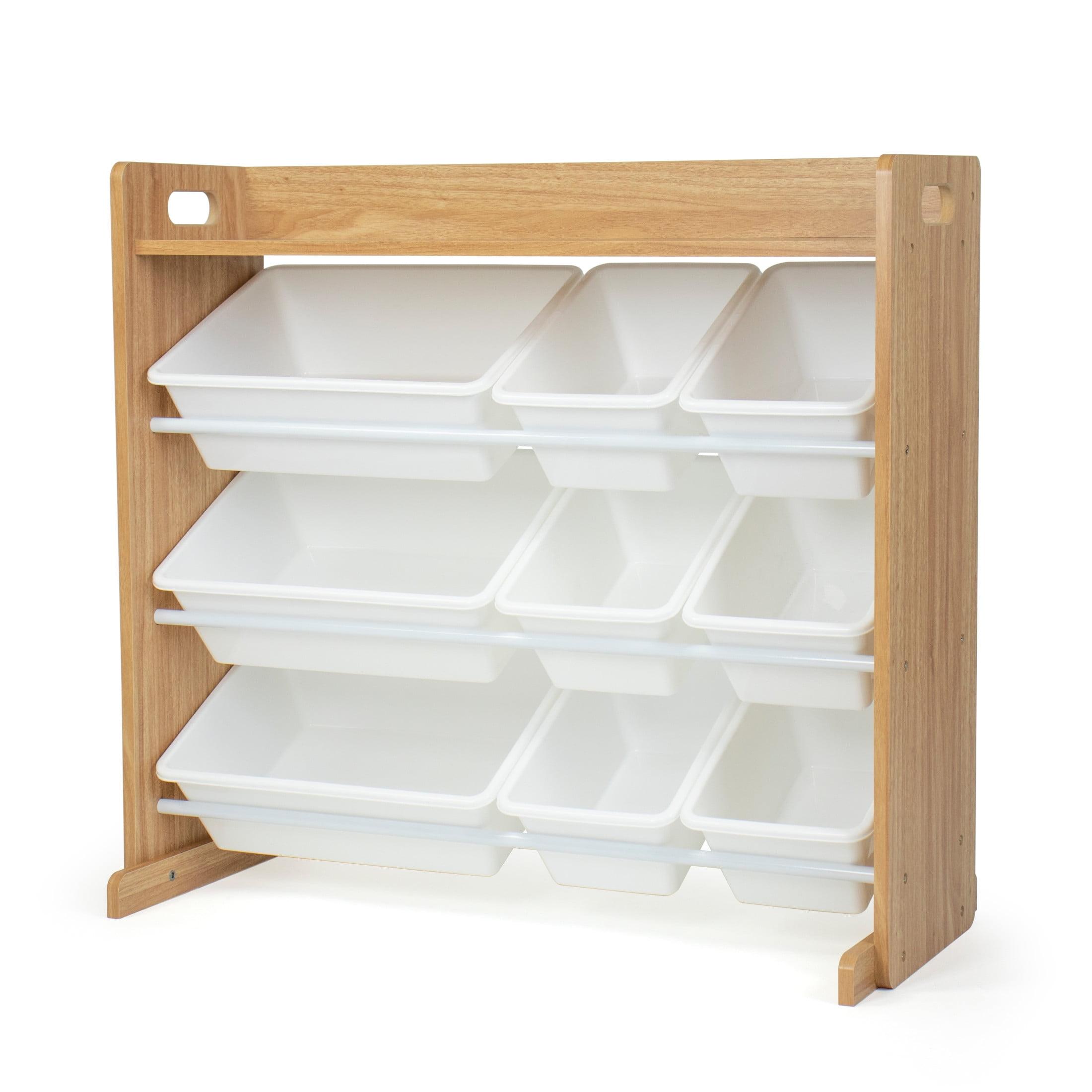 Natural Wood and White Kids Toy Storage Organizer with 9 Bins