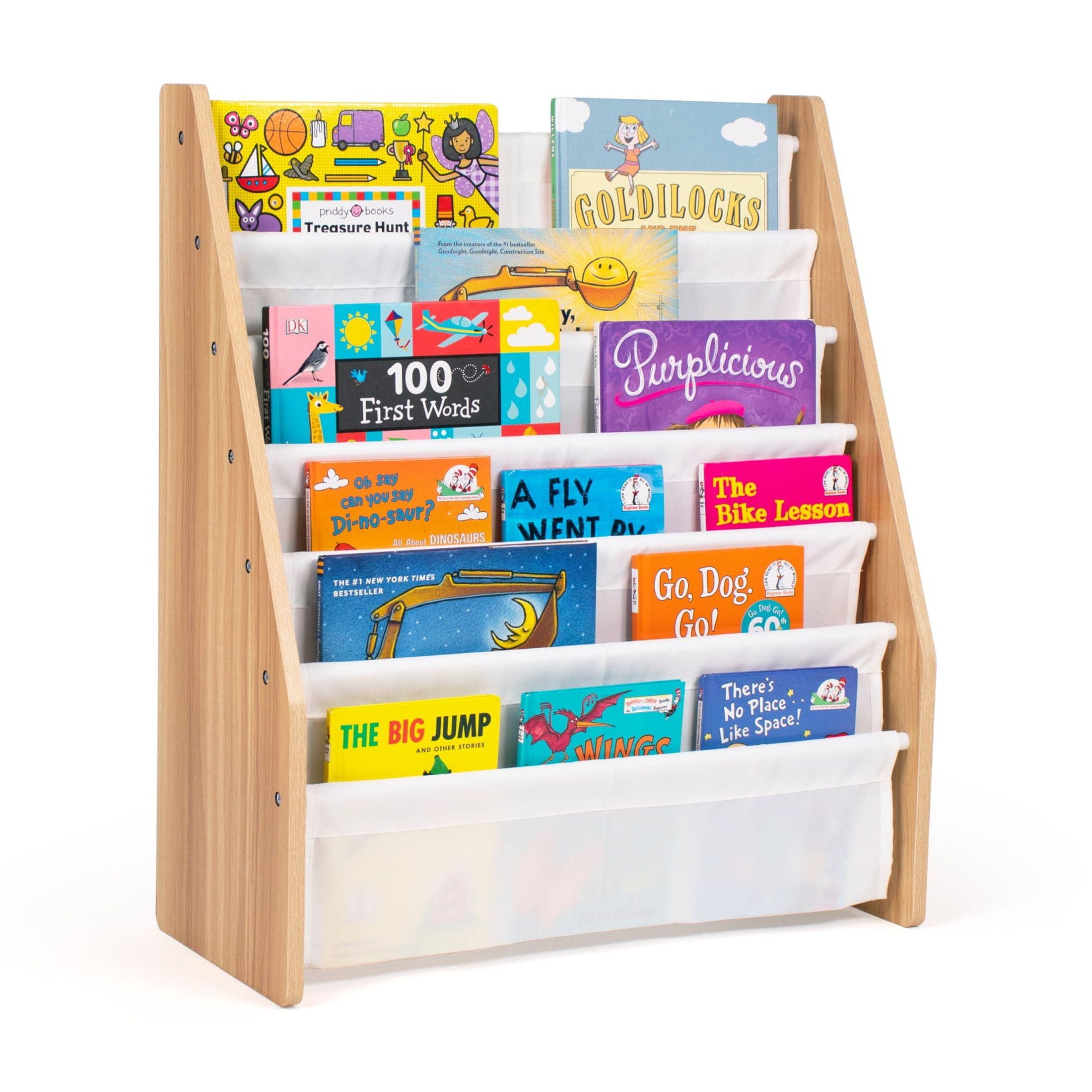 Kids' Supersize 6 Tier Bookrack White/Natural - Humble Crew: Sling Book Rack, MDF Frame, Divided Storage, 30" Height