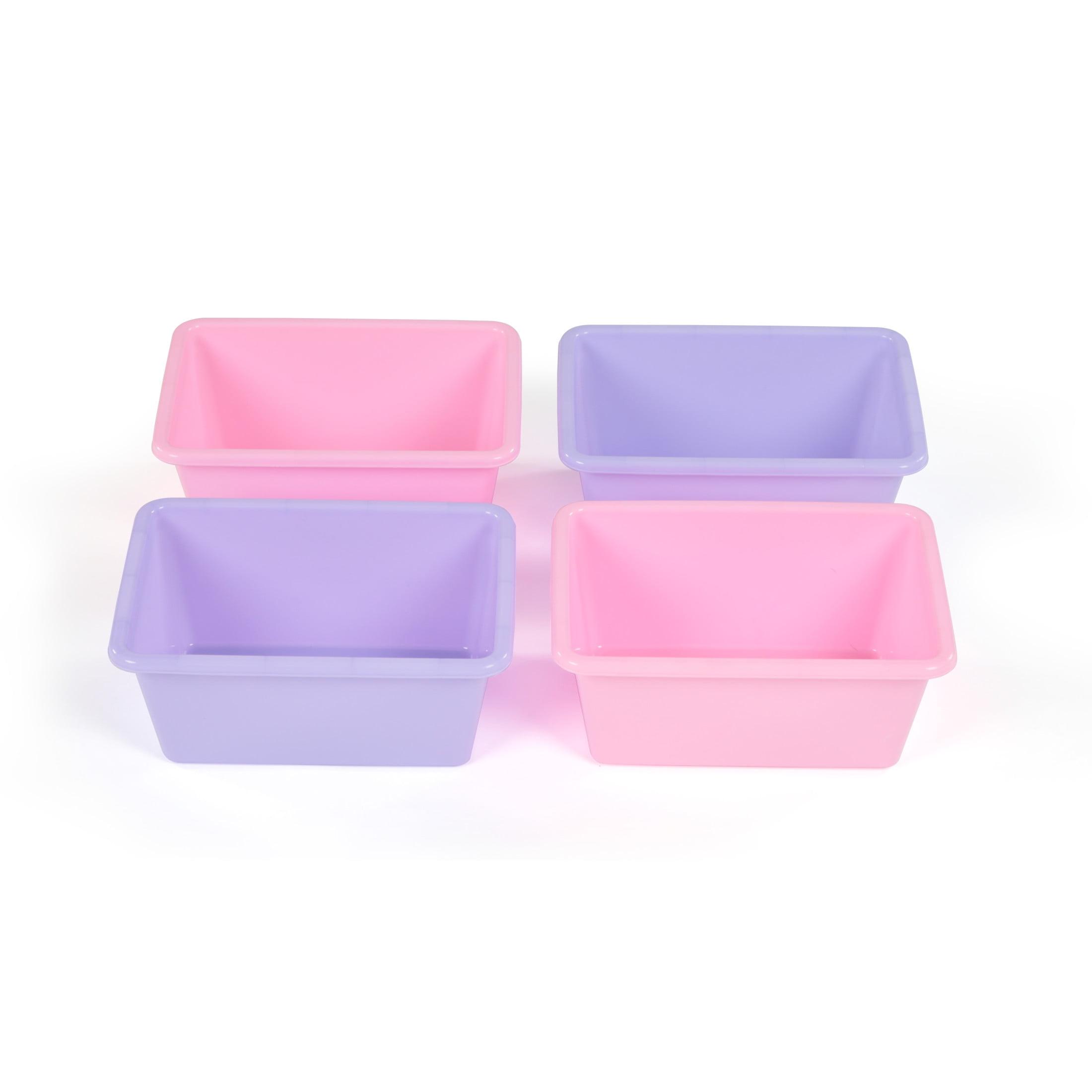 Small Pink and Purple Stackable Plastic Storage Bins, Set of 4