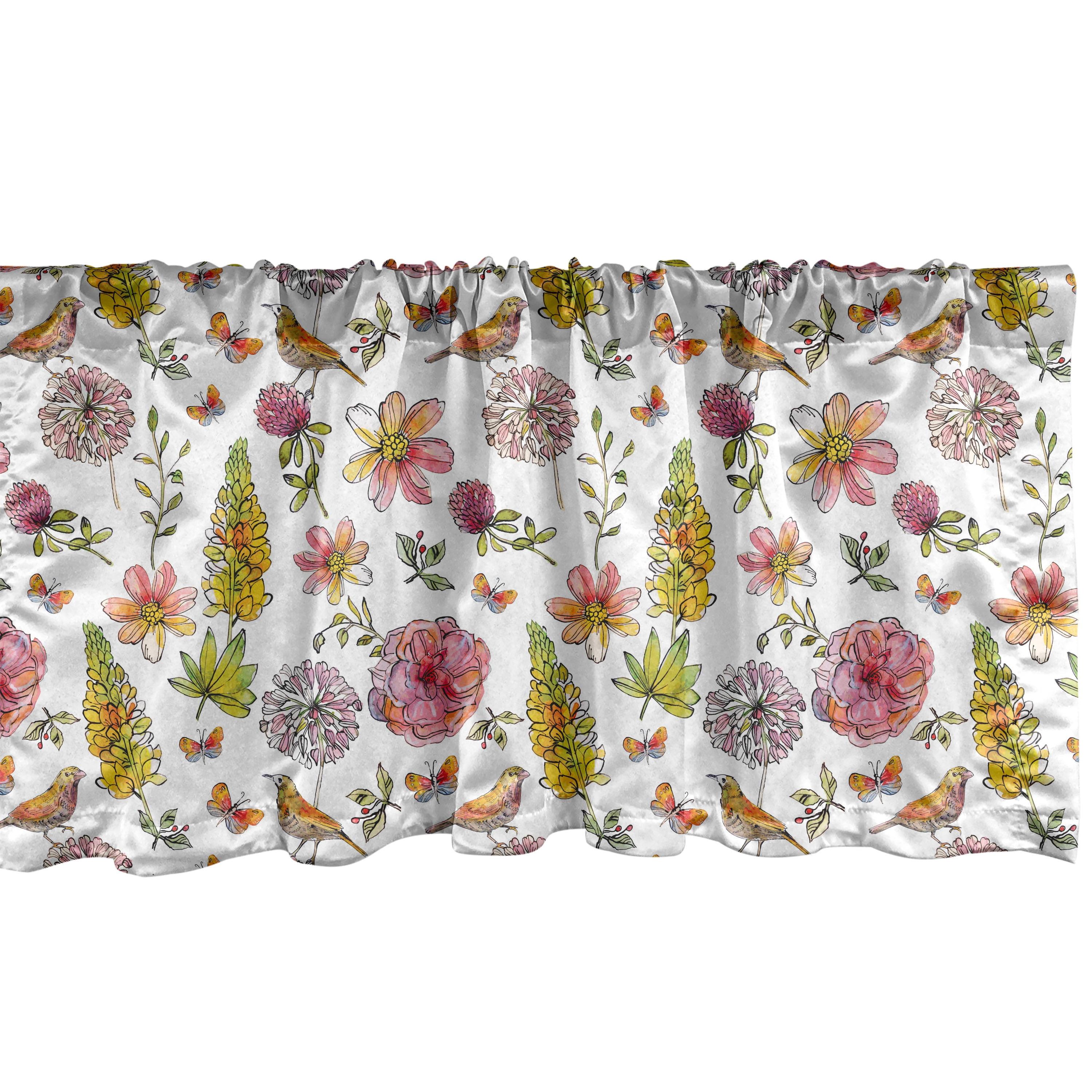 Earth Yellow Multicolor Floral Satin Rod Pocket Valance Set