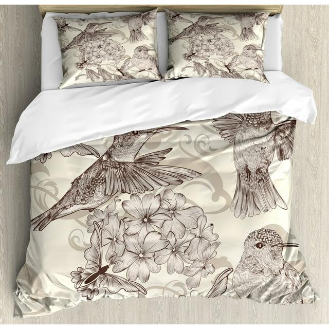 Ambesonne Hummingbirds Coastal Floral Duvet Cover Set