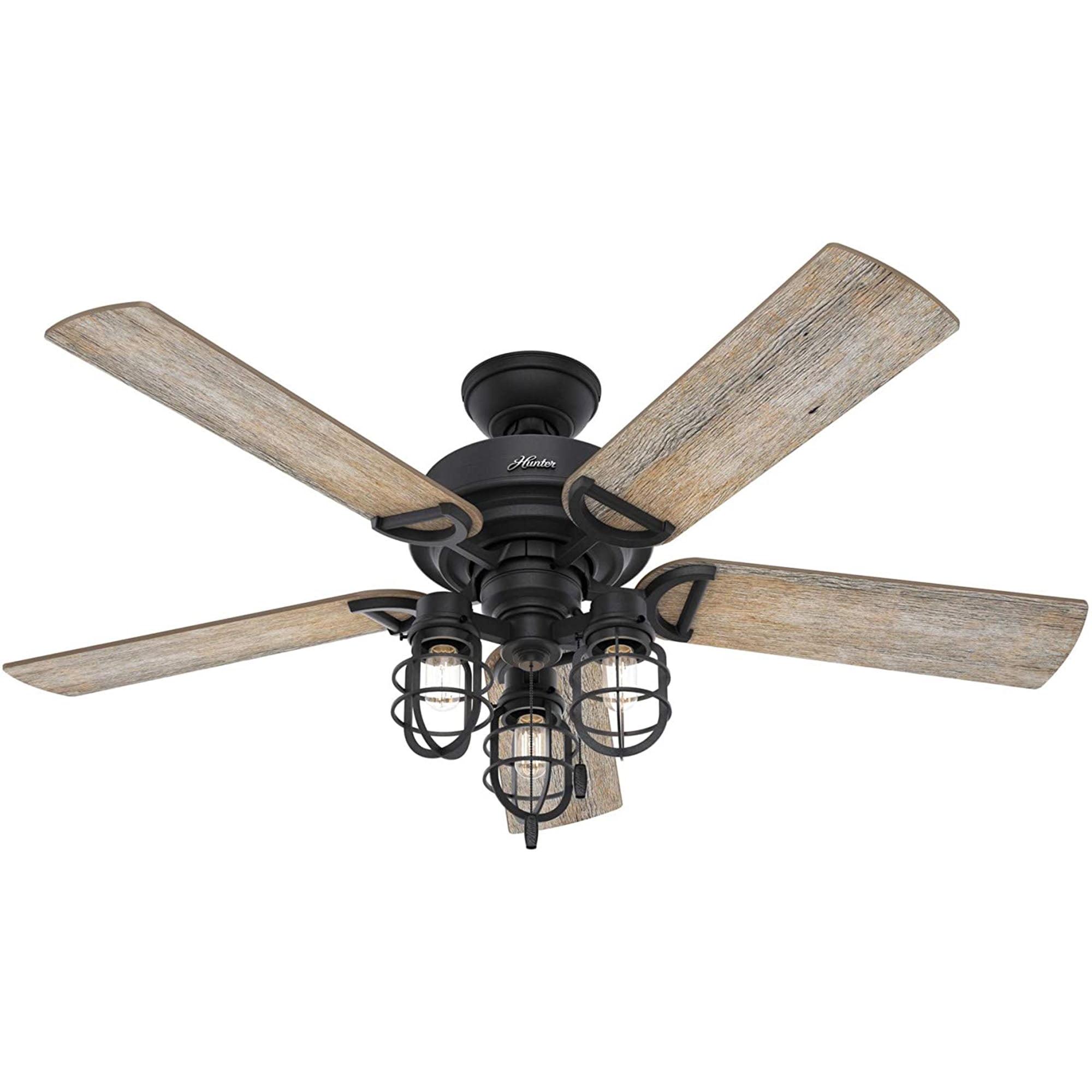 Starklake 52" Natural Iron Industrial Farmhouse Outdoor Ceiling Fan with LED Lighting