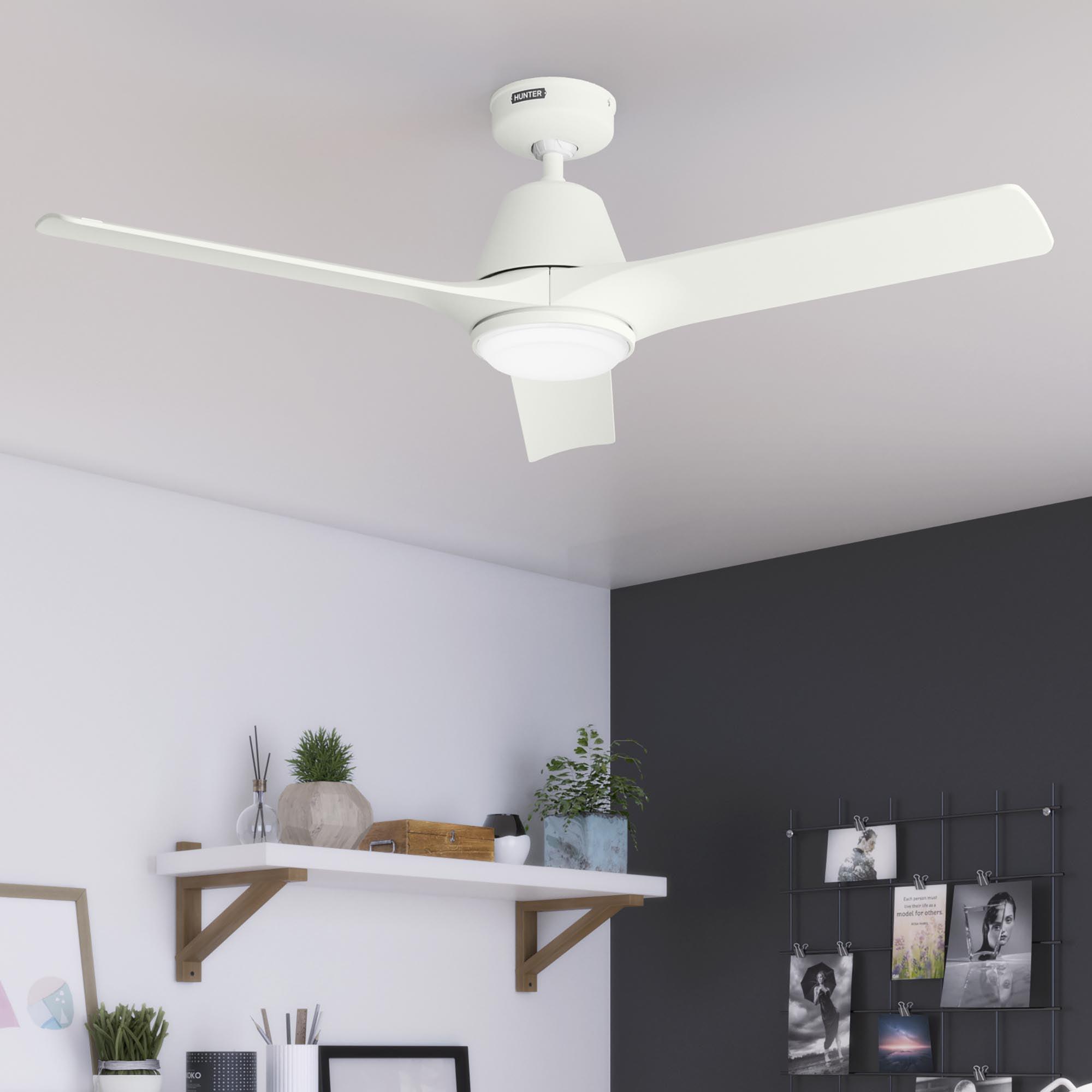 Hunter 52-Inch Matte White Smart Ceiling Fan with LED Light and Remote