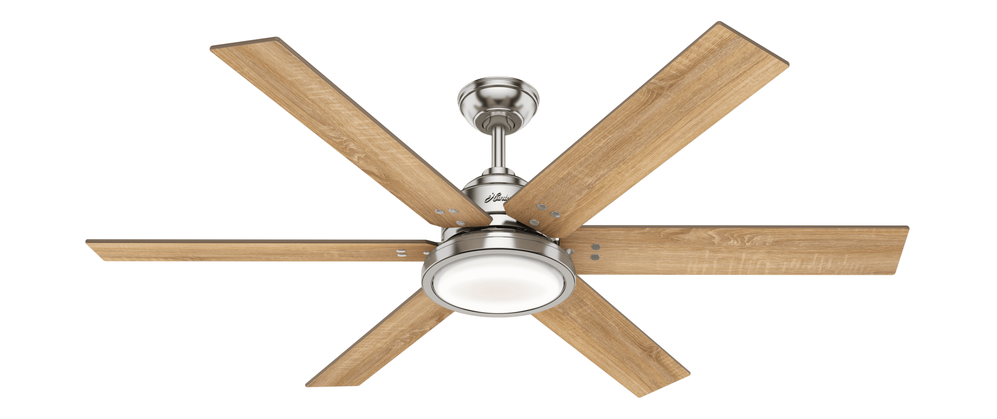 Hunter 60" Rustic Farmhouse Ceiling Fan with LED Light, Nickel Finish