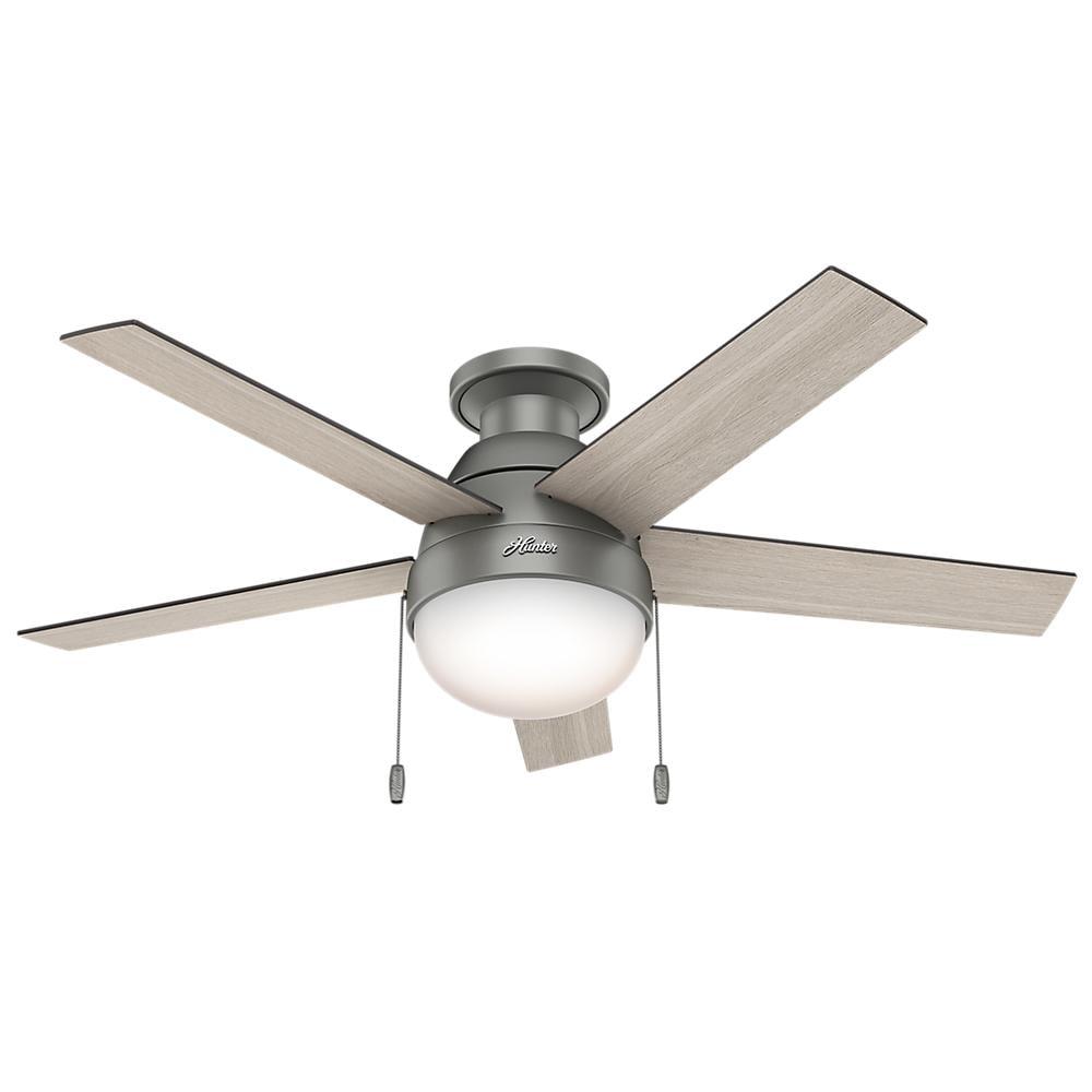 46" Anslee 5 - Blade LED Flush Mount Ceiling Fan with Pull Chain and Light Kit Included