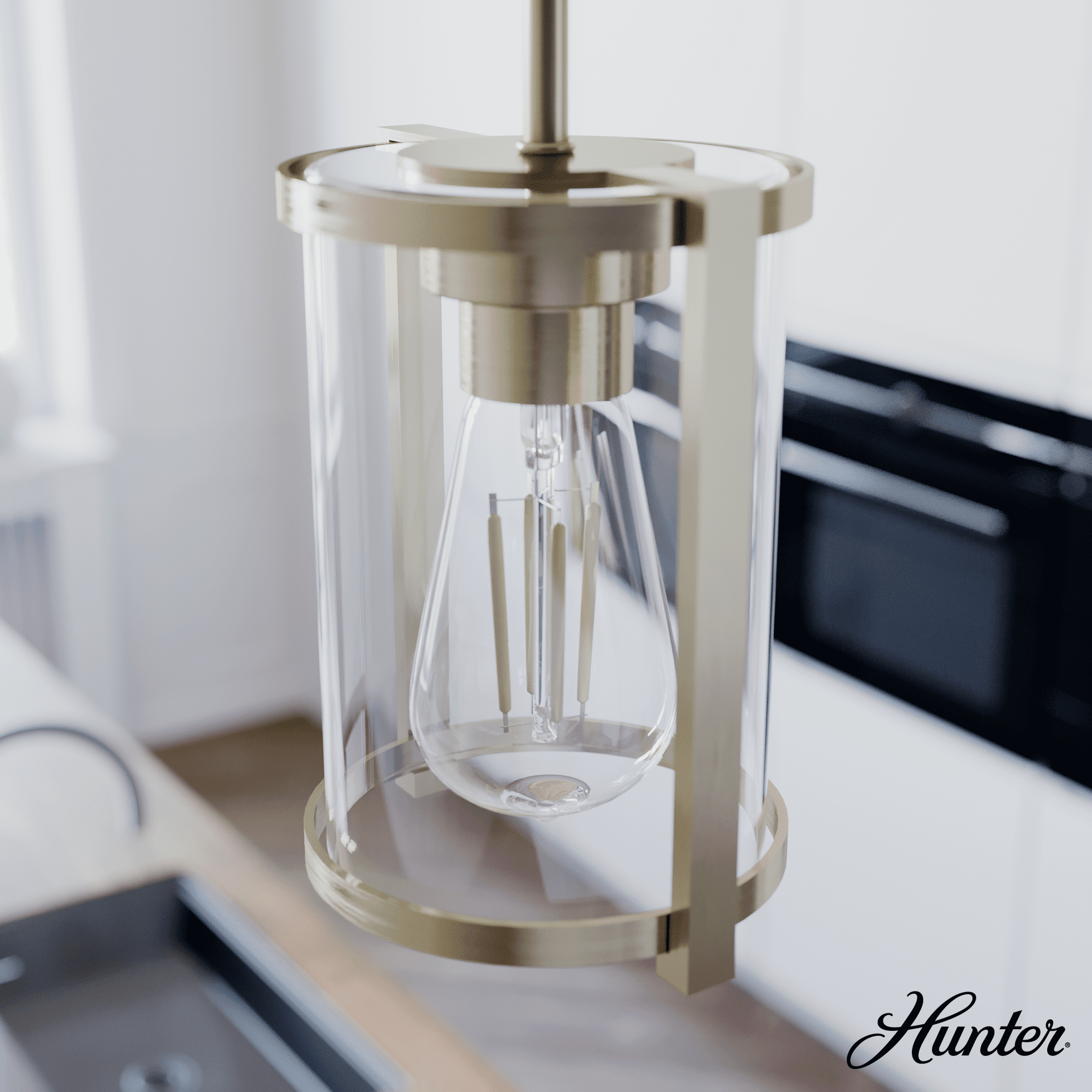 Astwood Clear Glass Mini Pendant Ceiling Light Fixture Gold - Hunter Fan: ETL Listed, Art Deco, Adjustable Height, Metal Body