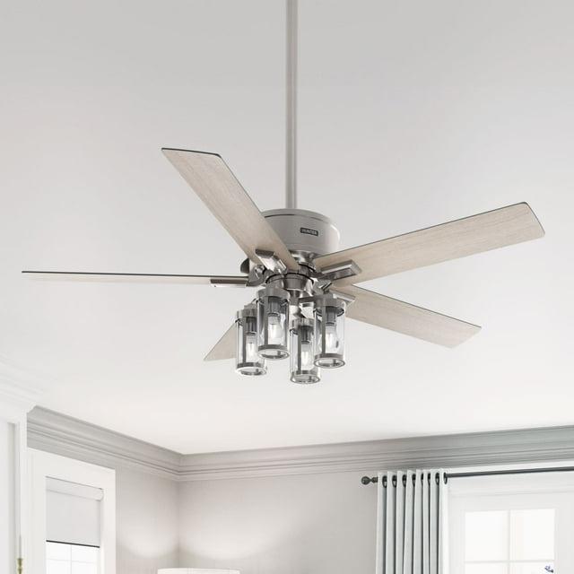 Hunter - Astwood II  Indoor Ceiling Fan With Light, Remote, 52-inch, Brushed Nickel, Casual-style, 4-speed WhisperWind Motor, 52993, for living rooms, bedrooms, home offices, kitchens