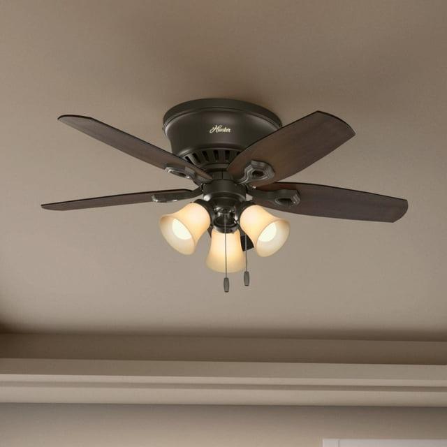 Hunter Fan 42" Builder Low Profile 5 - Blade Flush Mount Ceiling Fan with Pull Chain and Light Kit Included