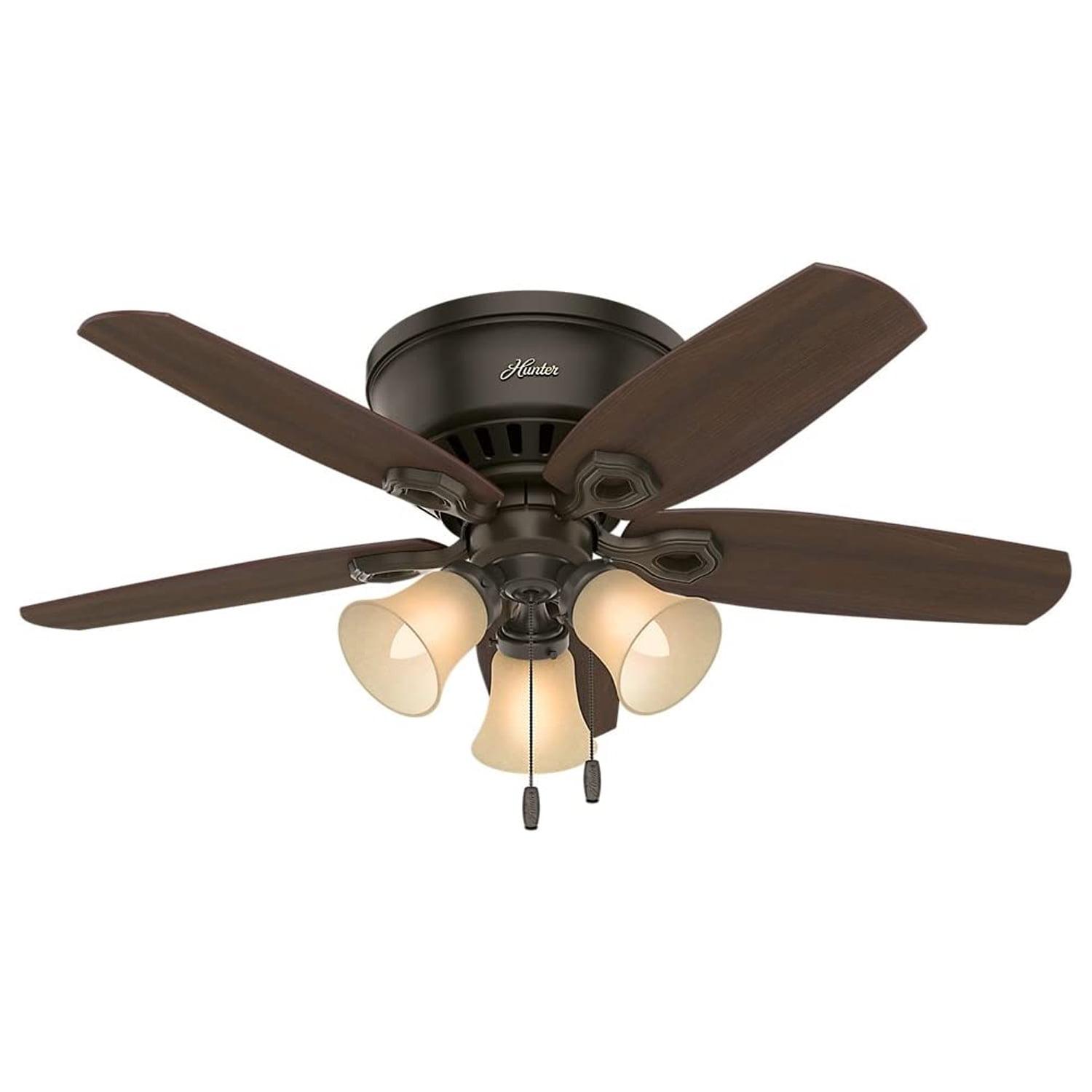 42" Builder Low Profile 5 - Blade Flush Mount Ceiling Fan with Pull Chain and Light Kit Included