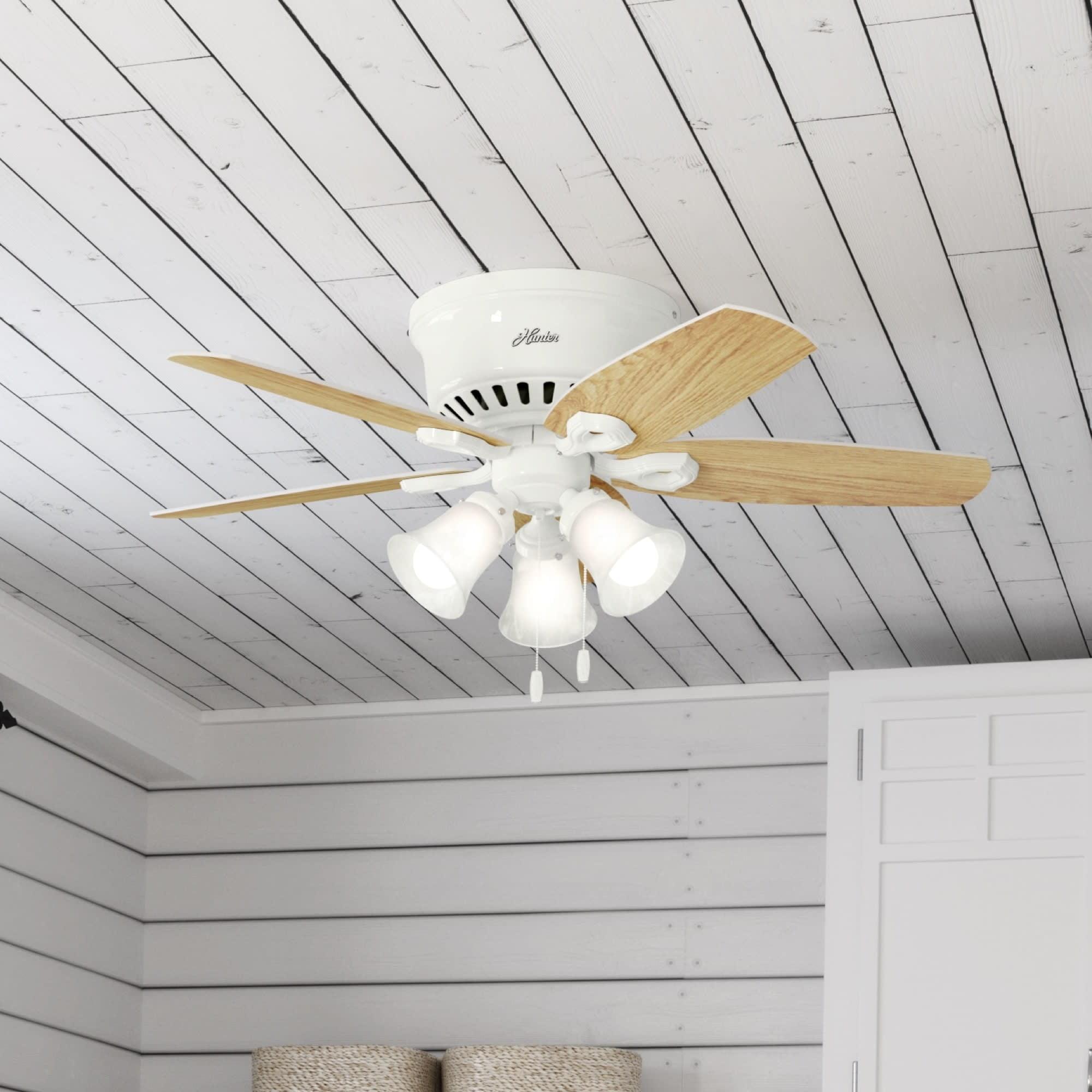 42" Builder Low Profile Ceiling Fan (Includes LED Light Bulb) White - Hunter Fan: 5-Blade, Reversible Motor, Flush Mount
