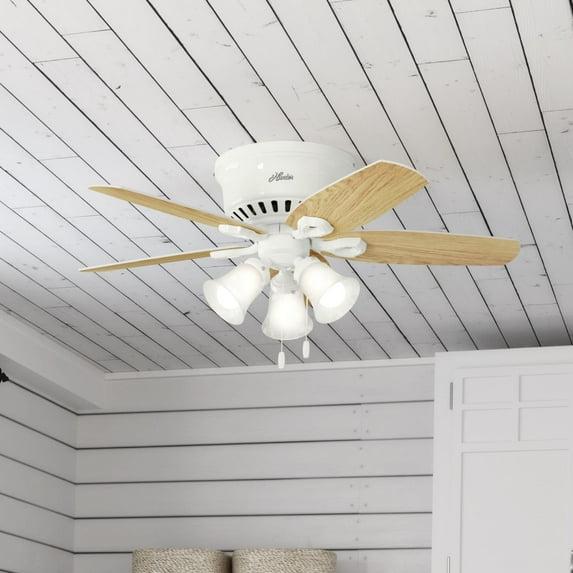 42" Builder Low Profile Ceiling Fan (Includes LED Light Bulb) White - Hunter Fan: 5-Blade, Reversible Motor, Flush Mount