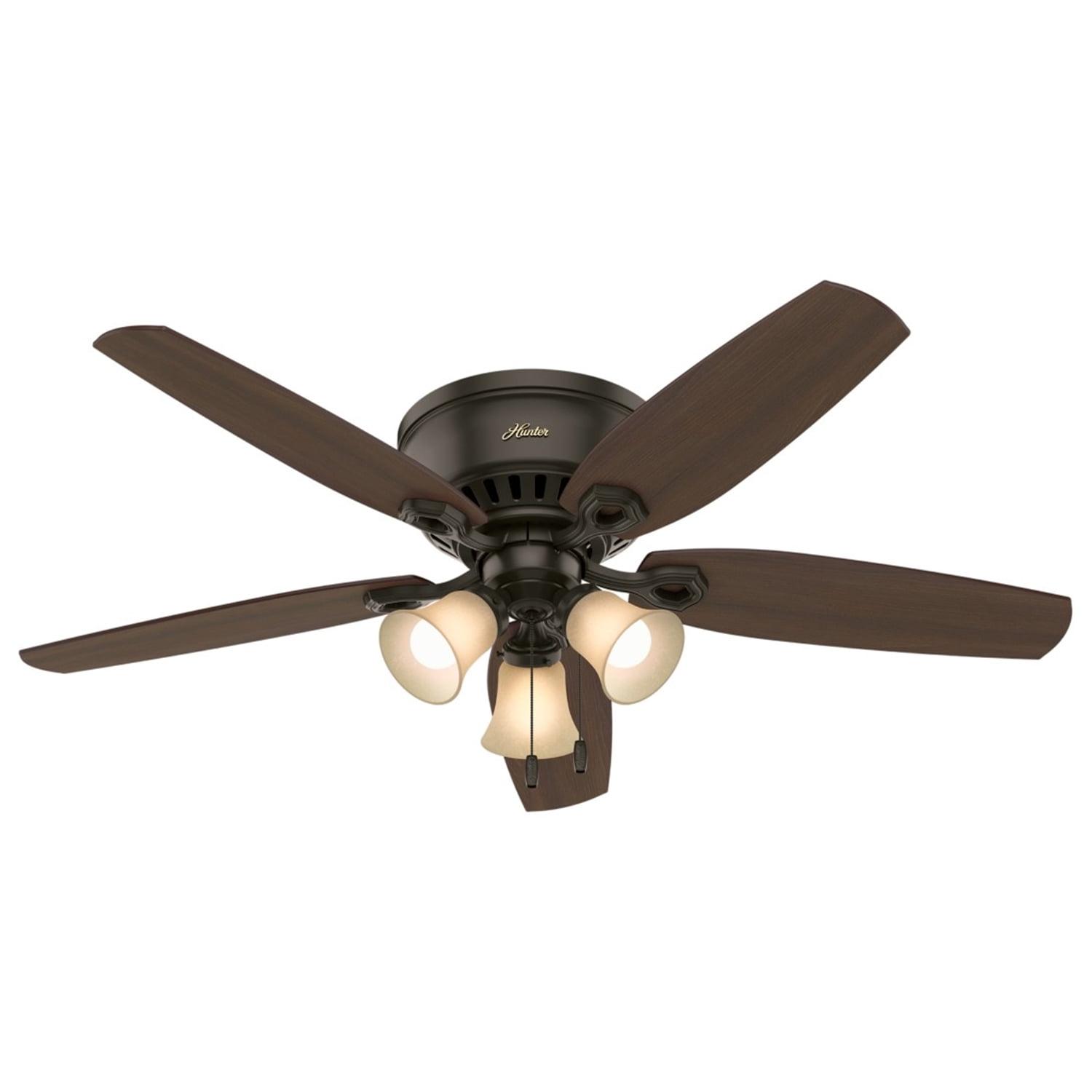 52" Builder Low Profile 5 - Blade Flush Mount Ceiling Fan with Pull Chain and Light Kit Included