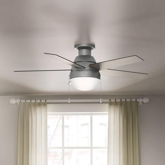Hunter Fan 46" Anslee 5 - Blade LED Flush Mount Ceiling Fan with Pull Chain and Light Kit Included