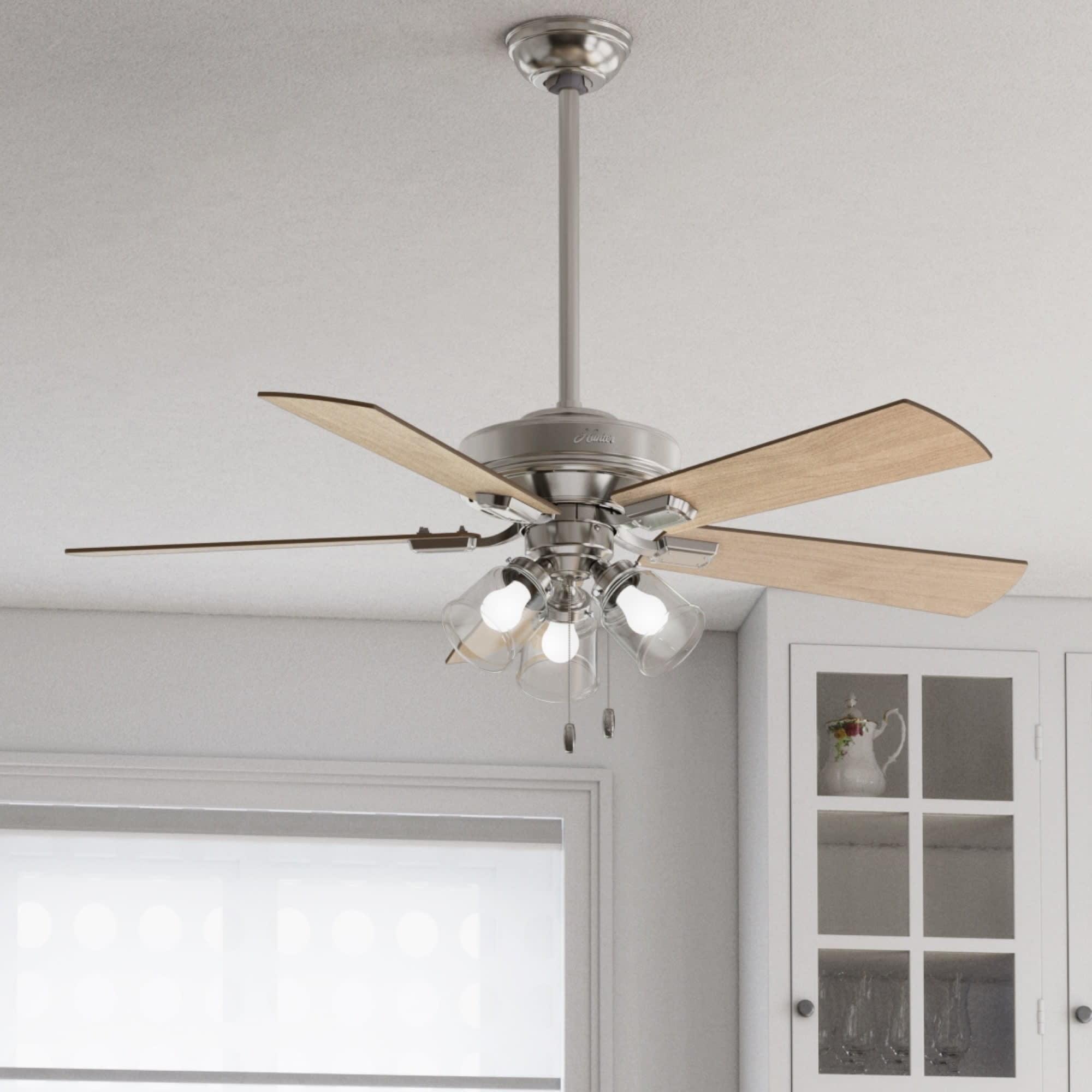 Hunter Fan 52" Crestfield Ceiling Fan (Includes LED Light Bulb) Nickel: 5-Blade, 3-Speed, Reversible Motor, Glass Shades