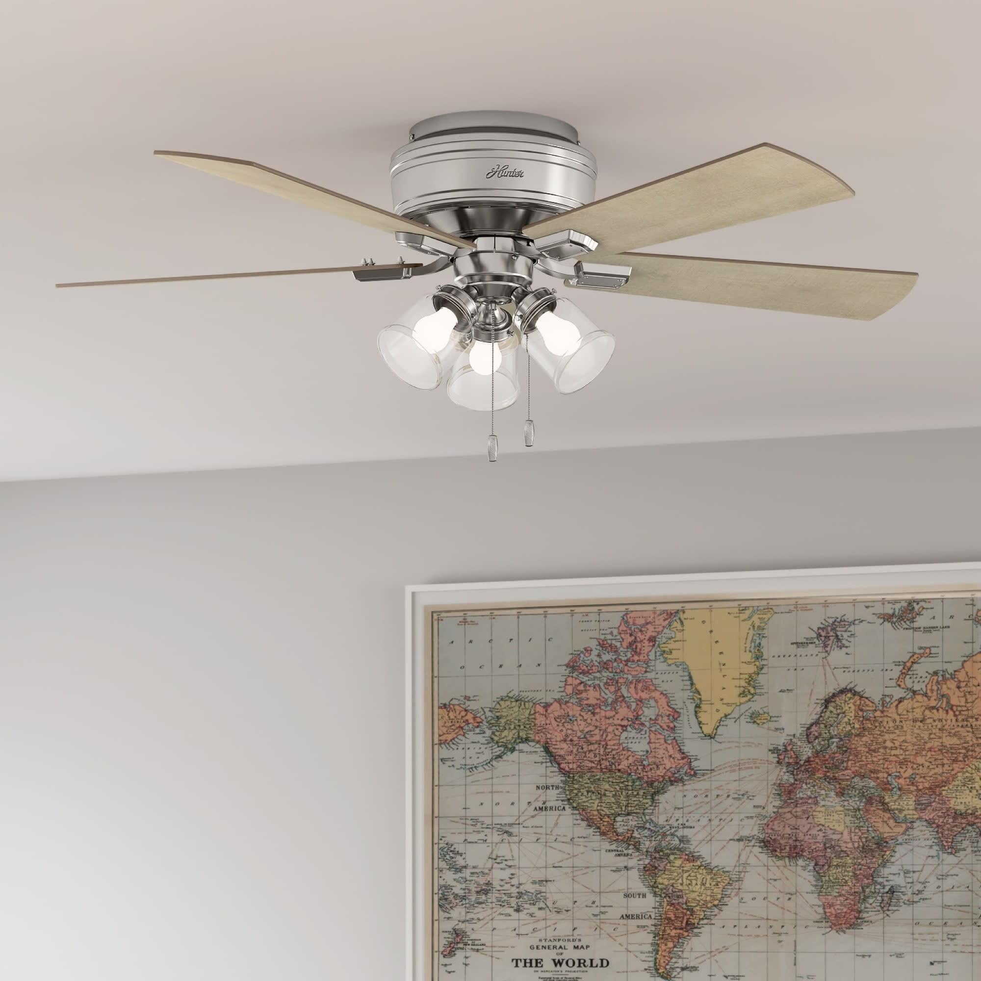52" Crestfield Low Profile Ceiling Fan (Includes LED Light Bulb) Brushed Nickel - Hunter Fan: 5-Blade, 3-Speed, Flush Mount, Reversible Motor