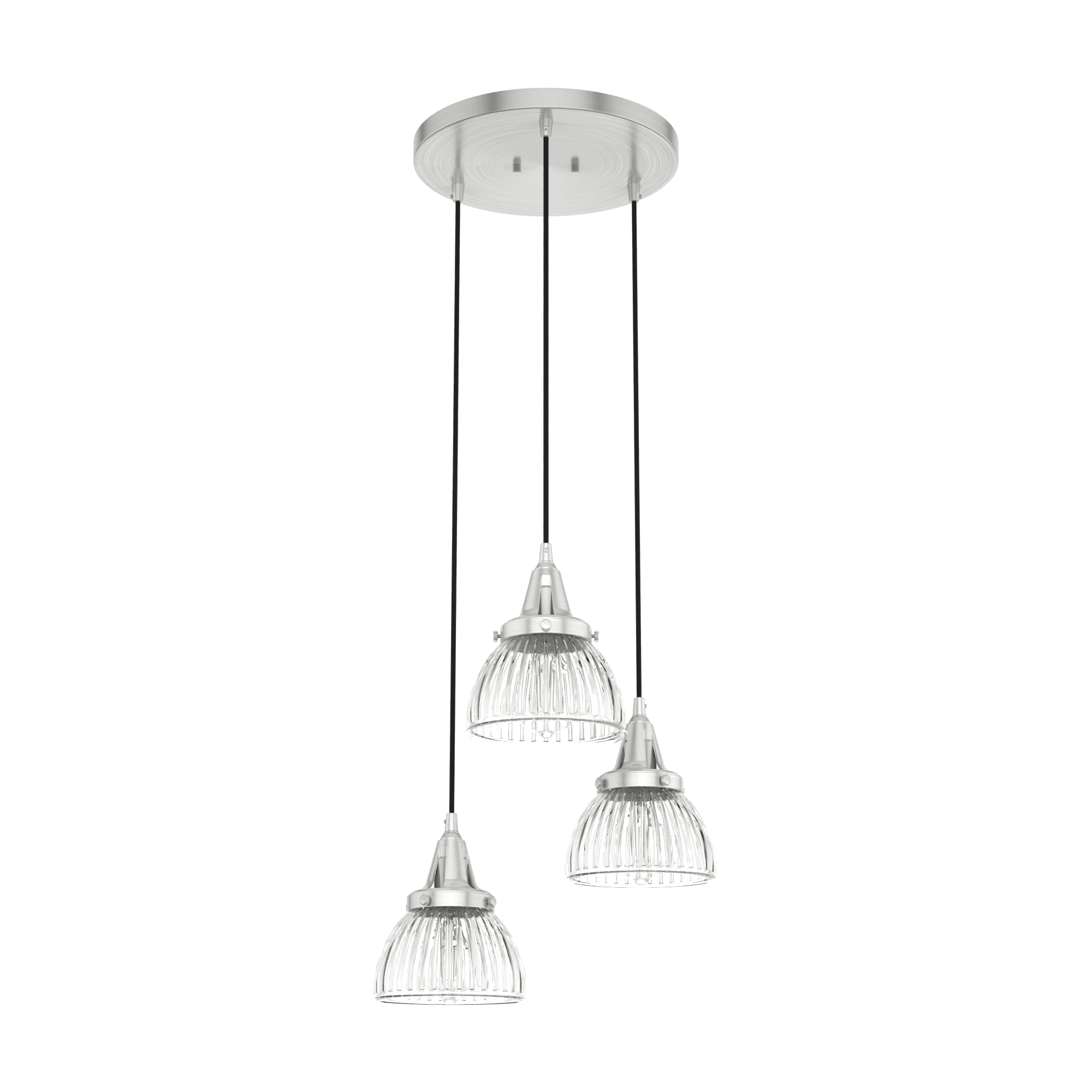 Brushed Nickel 3-Light Cluster Pendant with Fluted Glass Shades