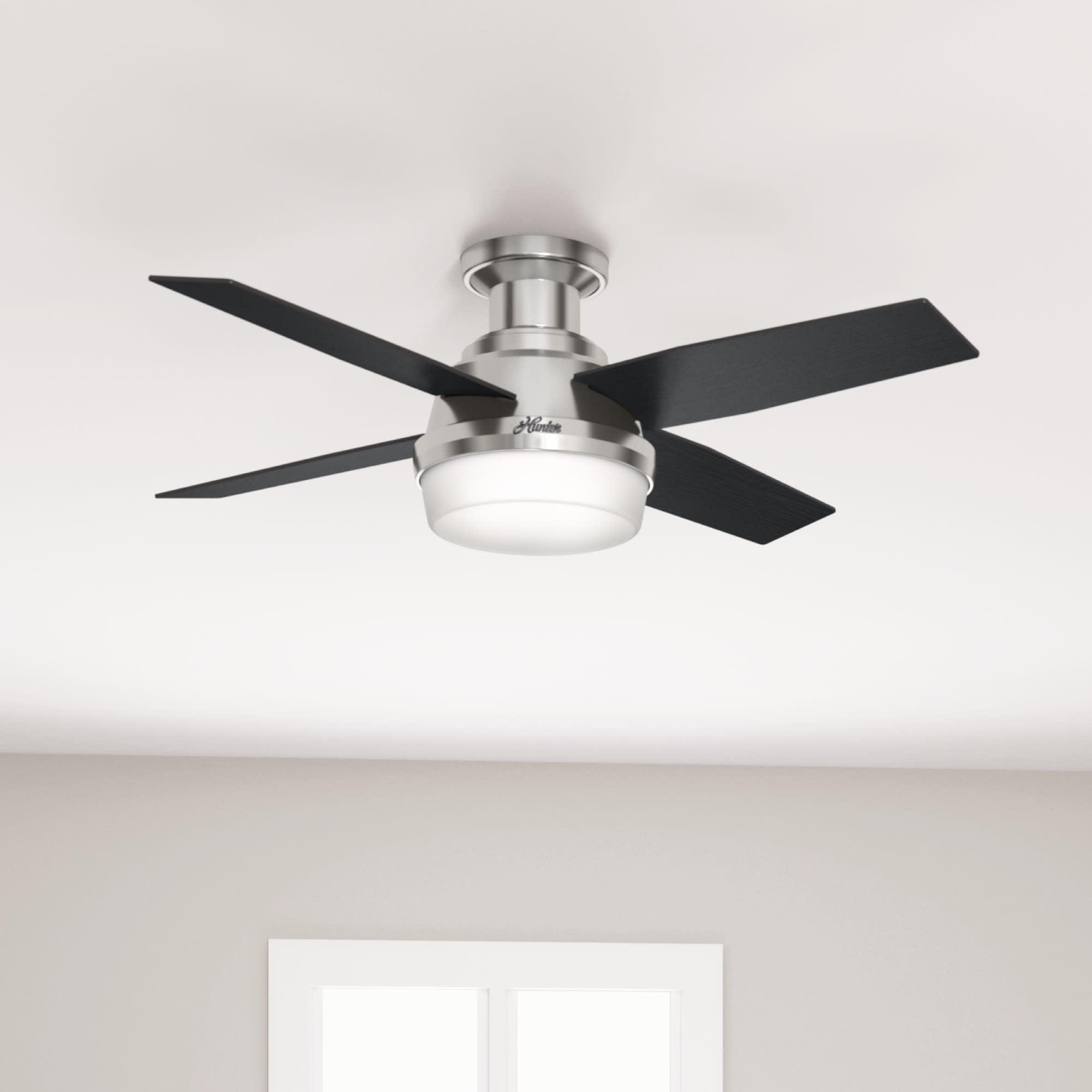 Dempsey Low Profile 44" 4 - Blade Indoor Flush Mount Small Room Ceiling Fan with Lights and Remote