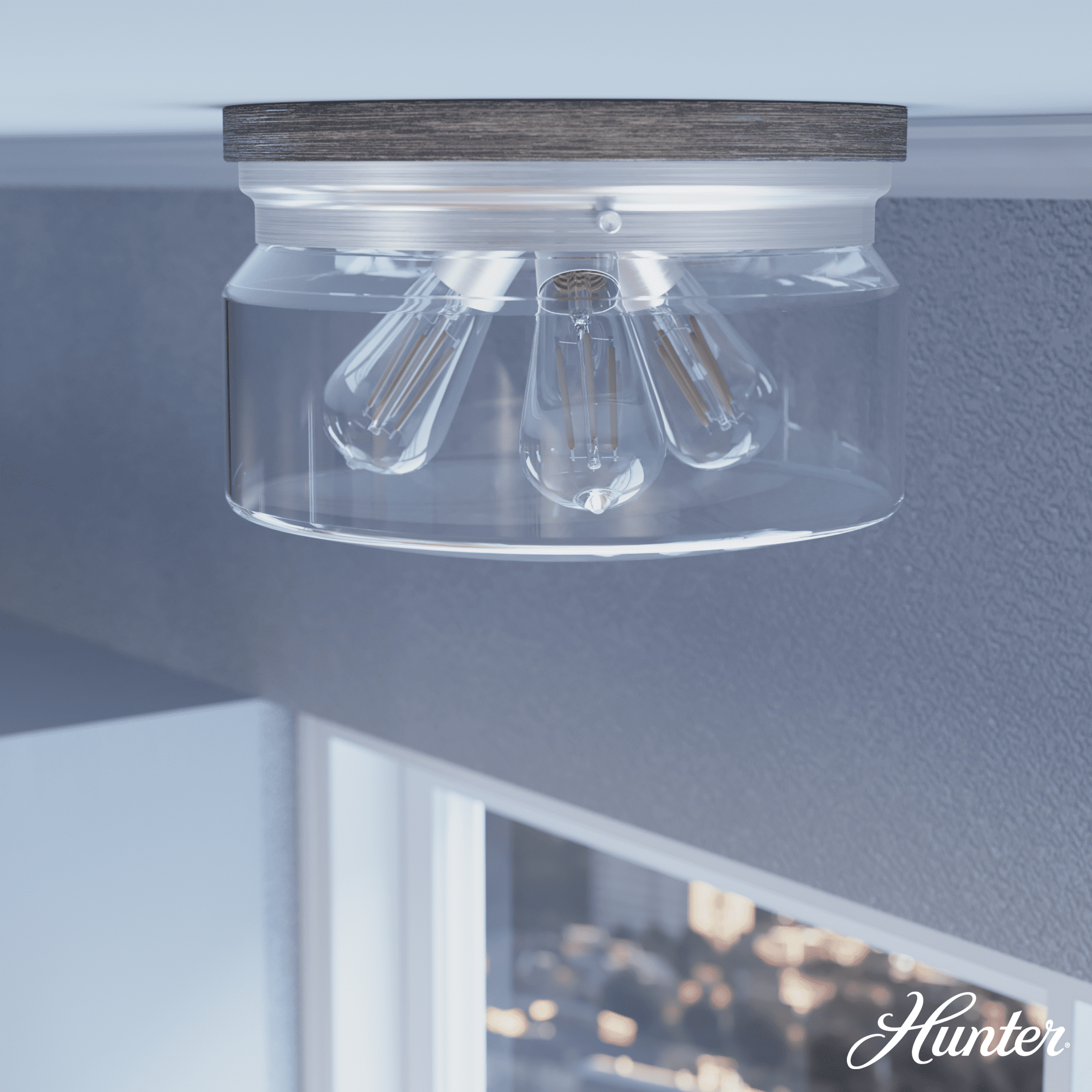 Hunter Devon Park Onyx Bengal And Barnwood 3 Light Flush Mount Ceiling Light Fixture