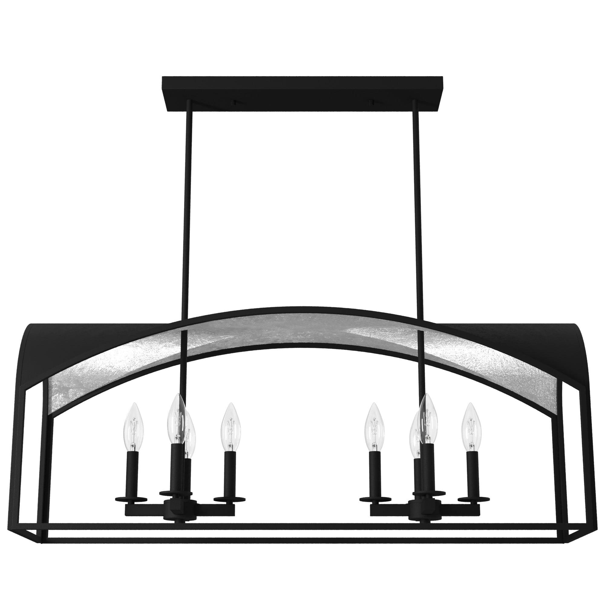 Dukestown 41" Black Natural Iron Linear Chandelier with Silver Leaf Accents