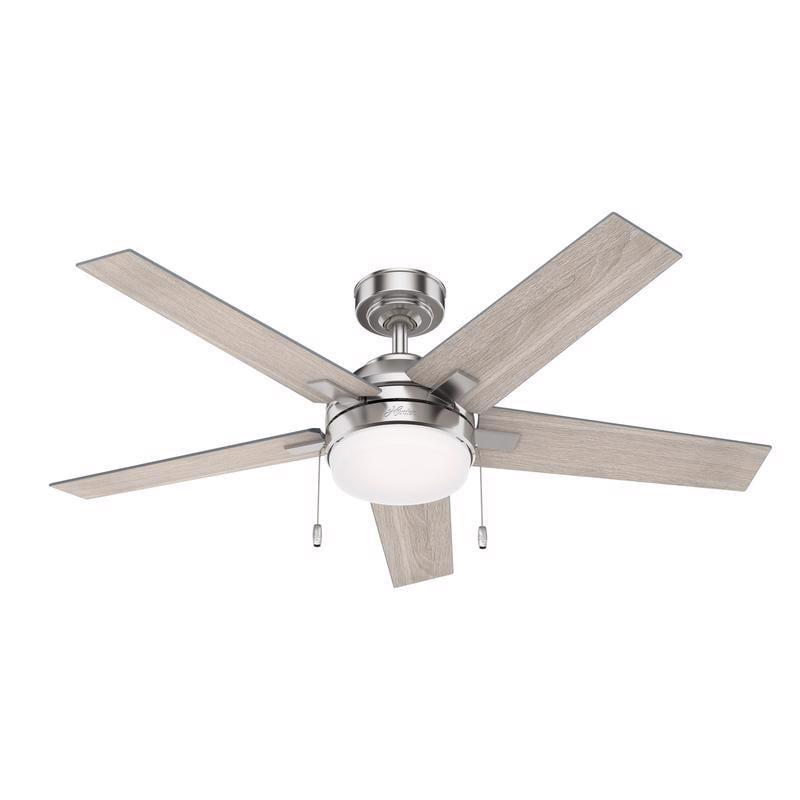 Hunter Bartlett Indoor Ceiling Fan with LED Light and Pull Chain Control, 52", Brushed Nickel