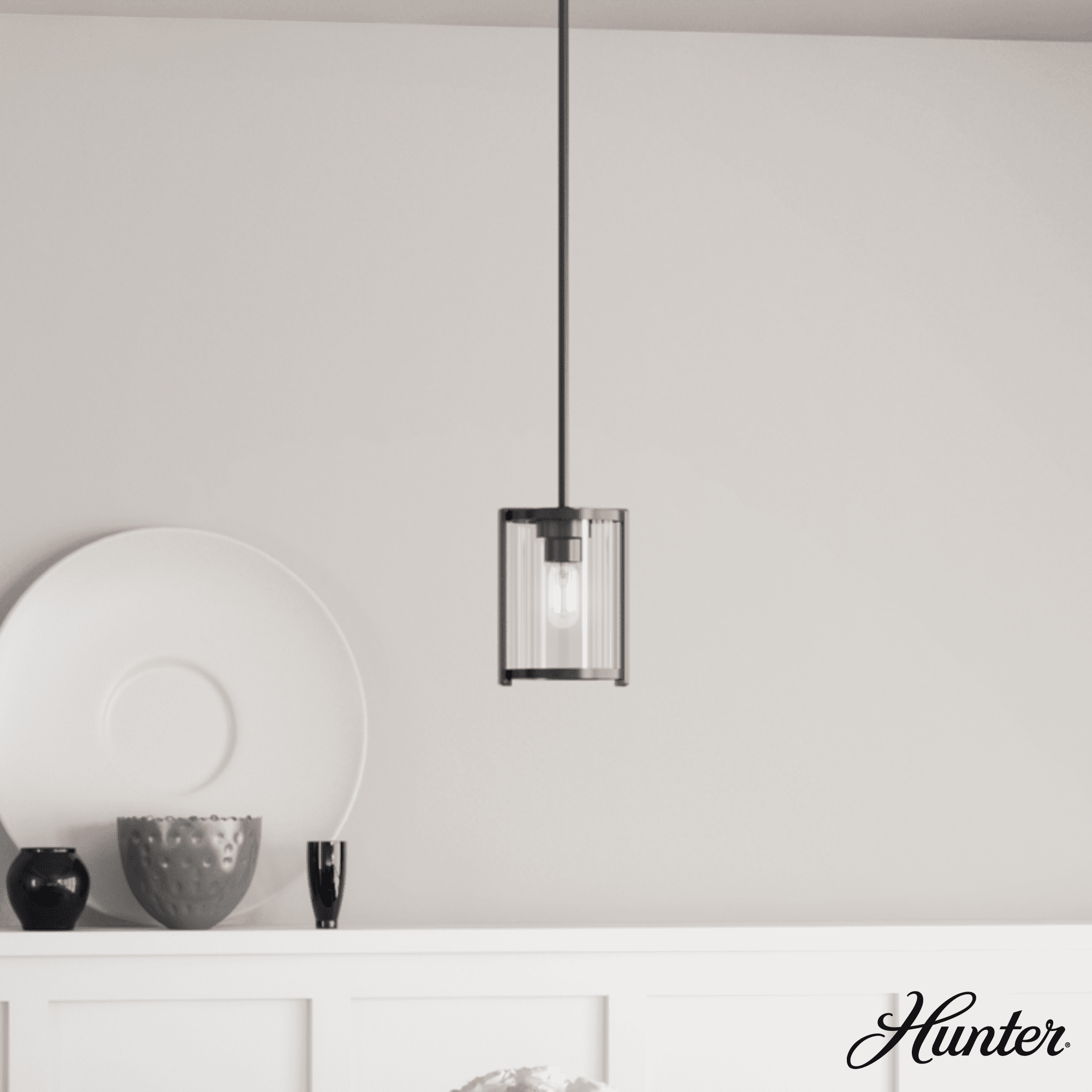 Astwood Clear Glass Mini Pendant Ceiling Light Fixture Matte Black - Hunter Fan: UL Listed, Adjustable Height