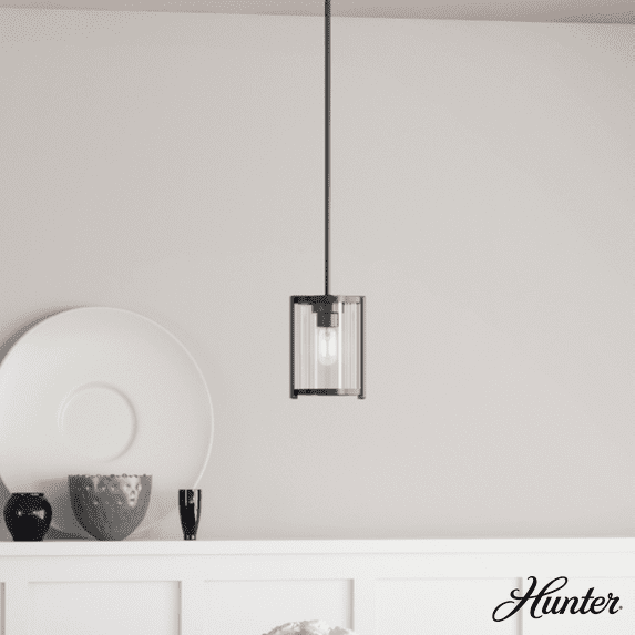Astwood Clear Glass Mini Pendant Ceiling Light Fixture Matte Black - Hunter Fan: UL Listed, Adjustable Height