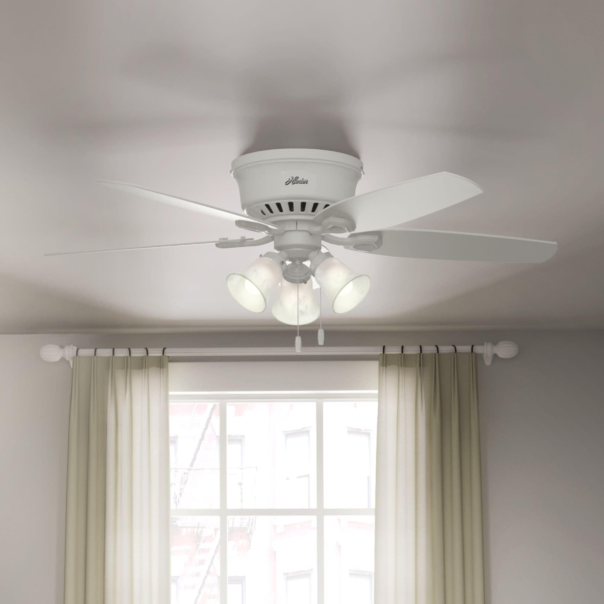 Builder Low Profile 52" 5 - Blade Flush Mount Ceiling Fan with Lights and Pull Chains