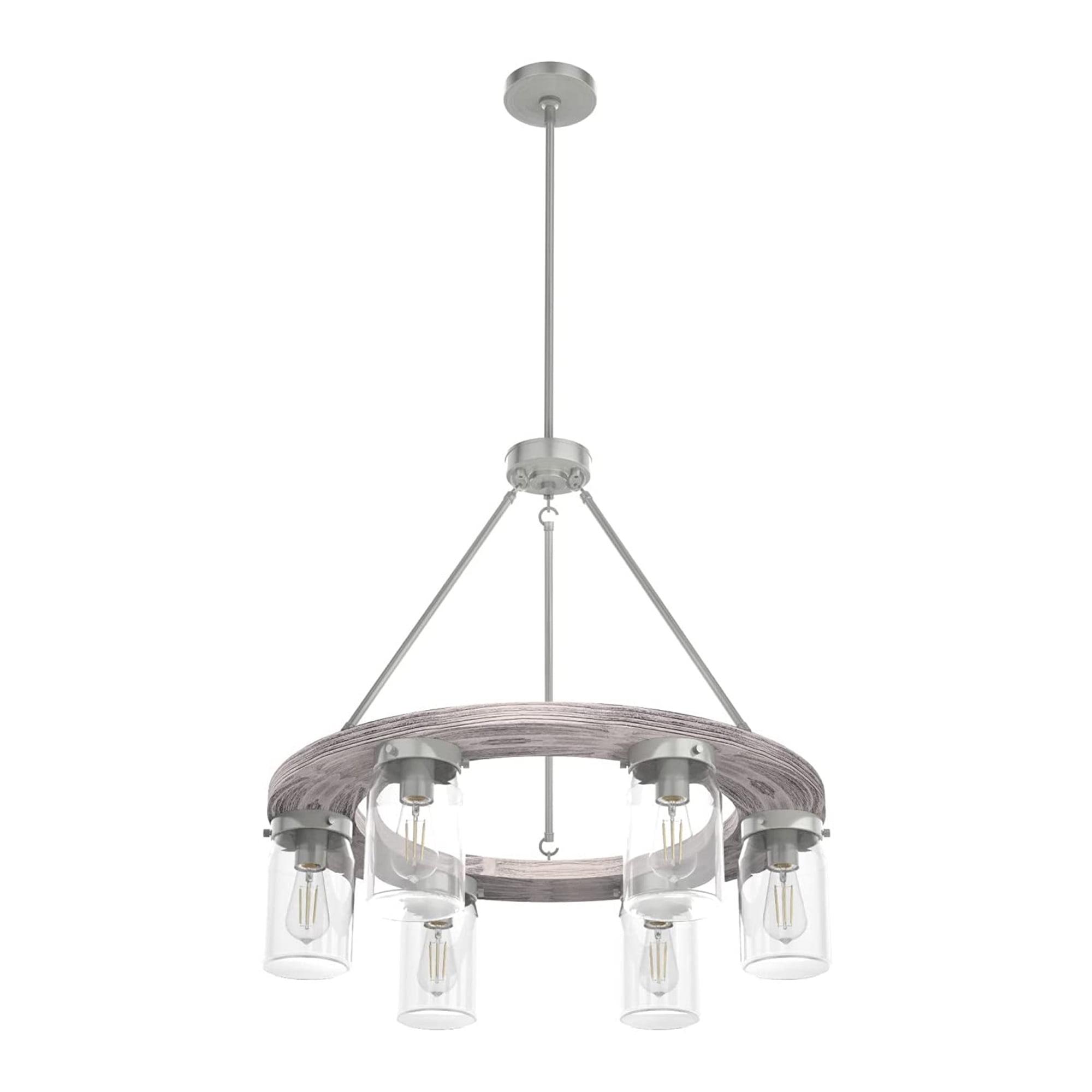 Devon Park Rustic 6-Light Wagon Wheel Nickel Chandelier with Glass Shades