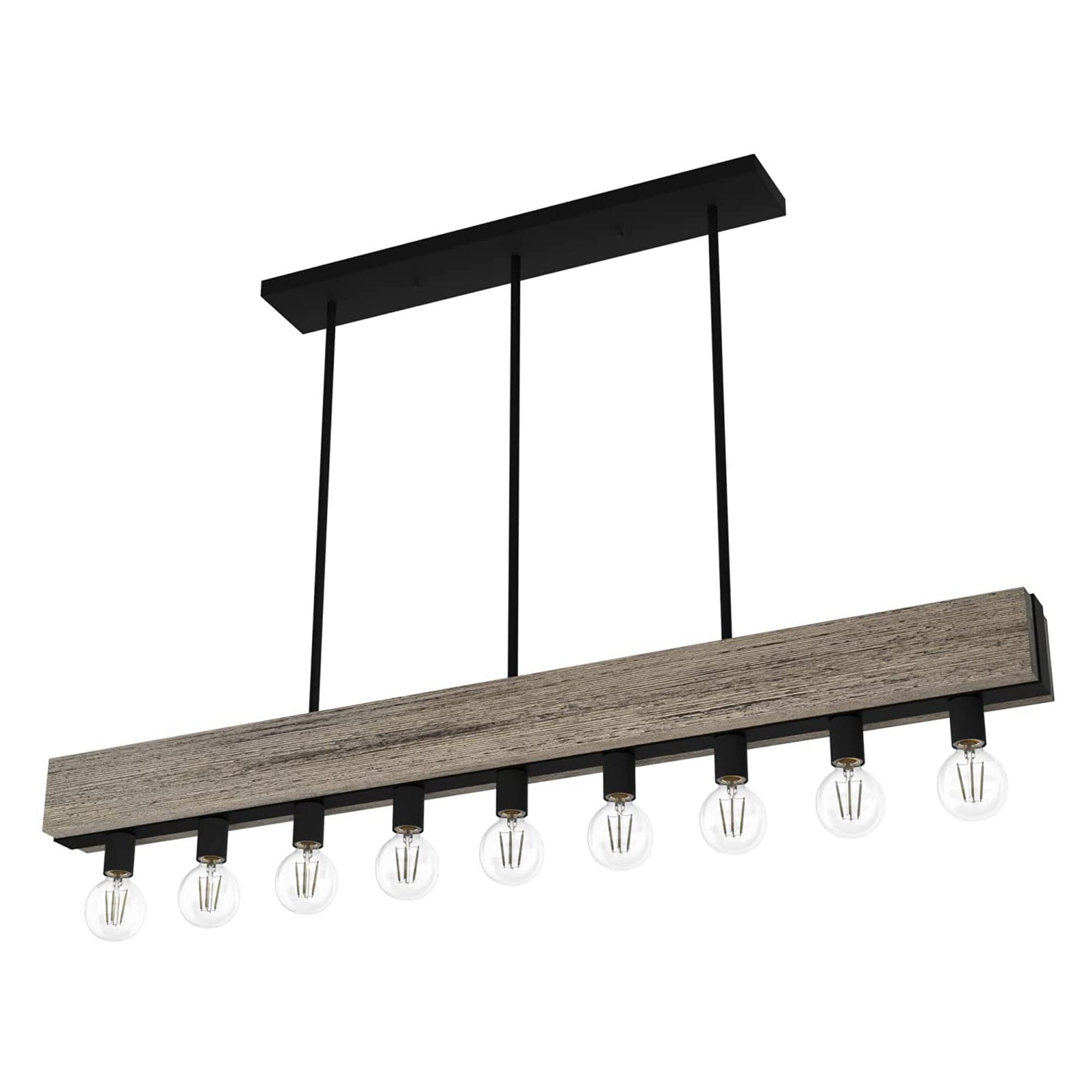 Donelson Rustic Iron 9-Light Wood Accented Linear Chandelier