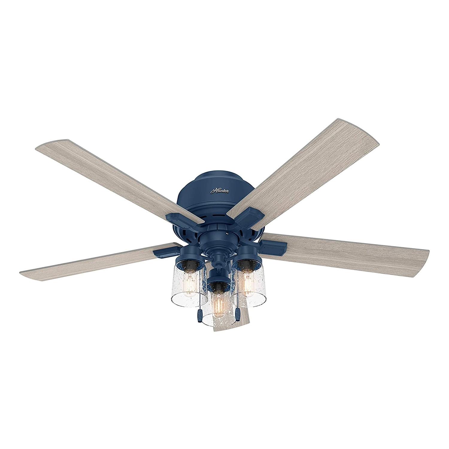 Hartland 52" Indigo Blue Low Profile Ceiling Fan with Chandelier Lighting