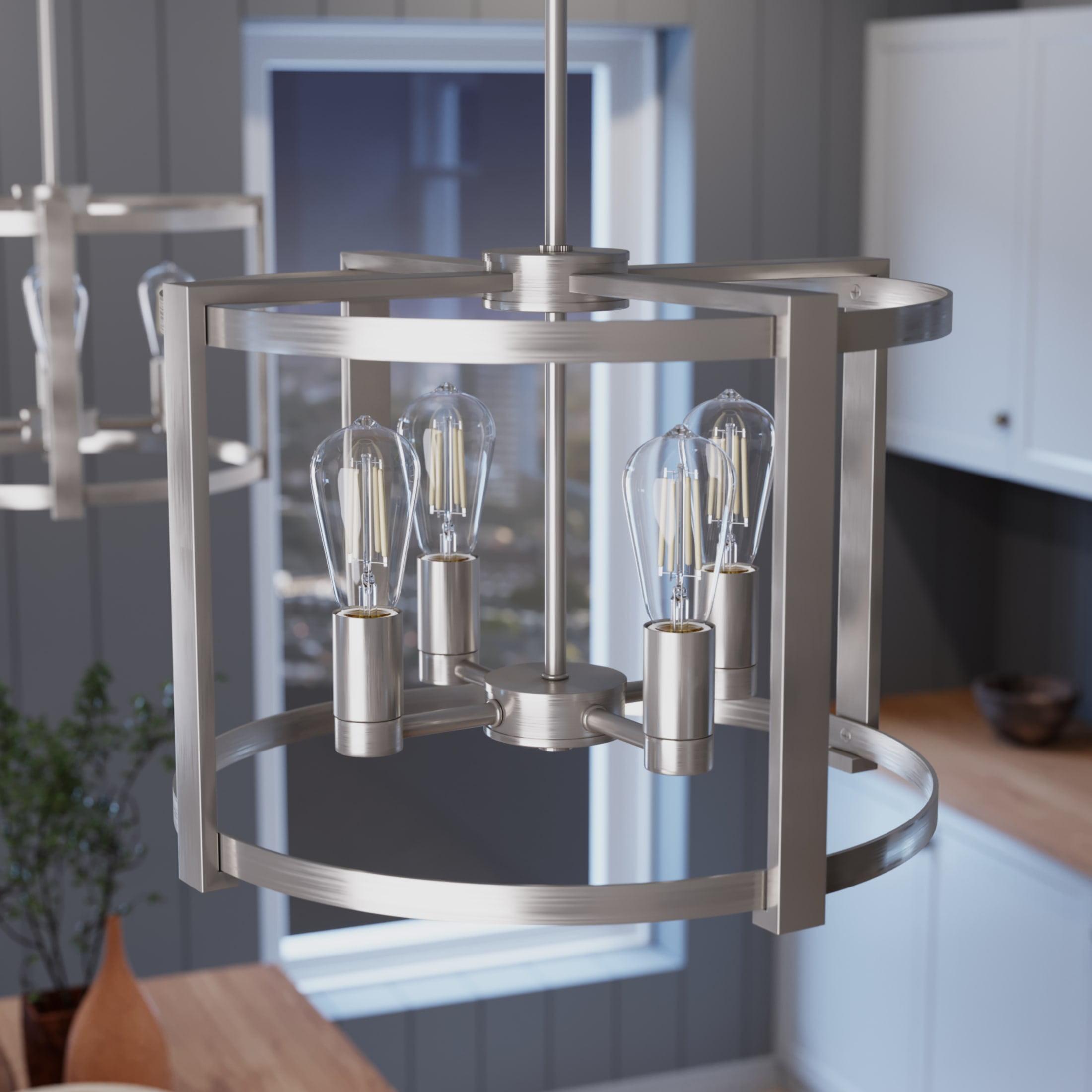 Hunter - Astwood 4-light Brushed Nickel, Medium Size Chandelier, Dimmable, Caged Style, Drum Shaped, for Bedrooms, Kitchens, Dining, Living Rooms - 19134