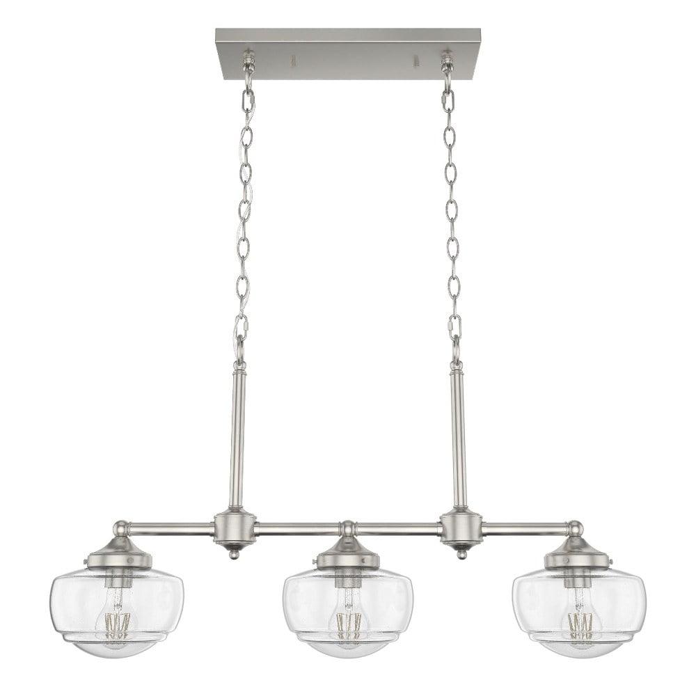 Saddle Creek Brushed Nickel 3-Light Schoolhouse Linear Chandelier