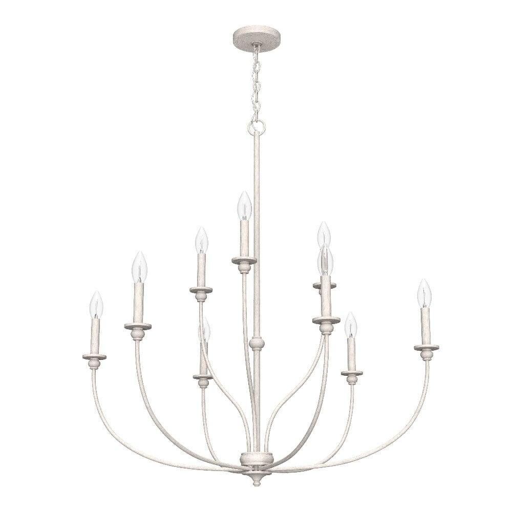 Distressed White 9-Light 2-Tier Metal Chandelier