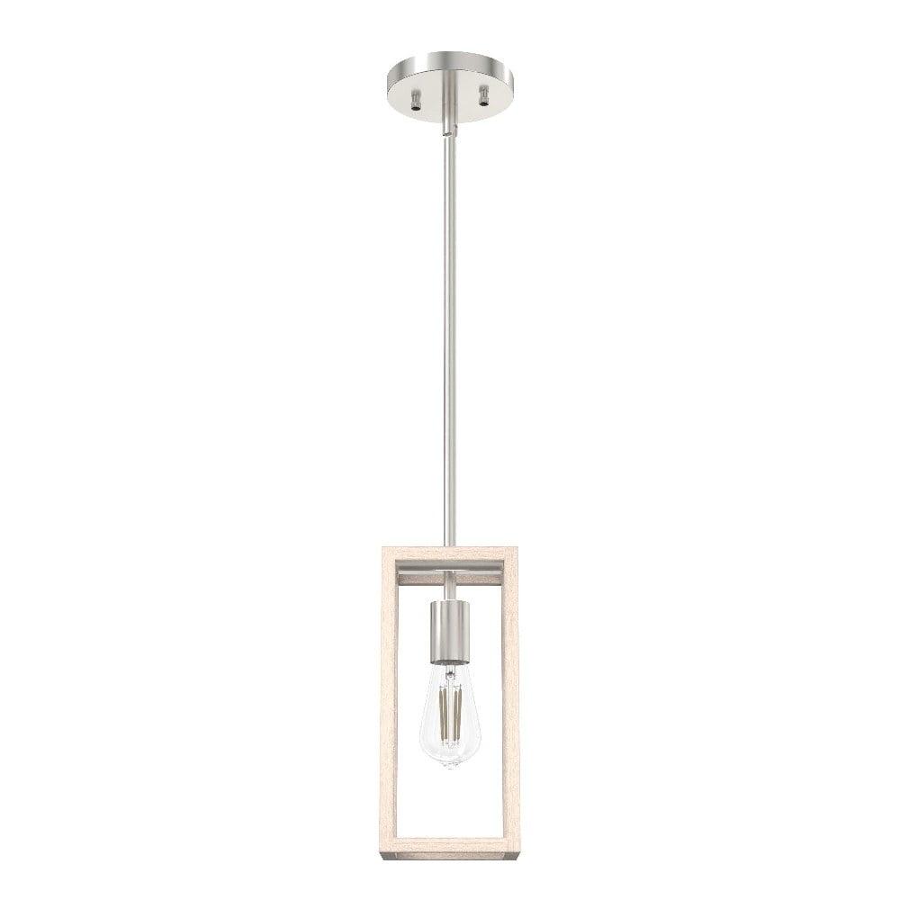 Squire Manor Brushed Nickel 11" Mini Pendant with Bleached Wood Accent