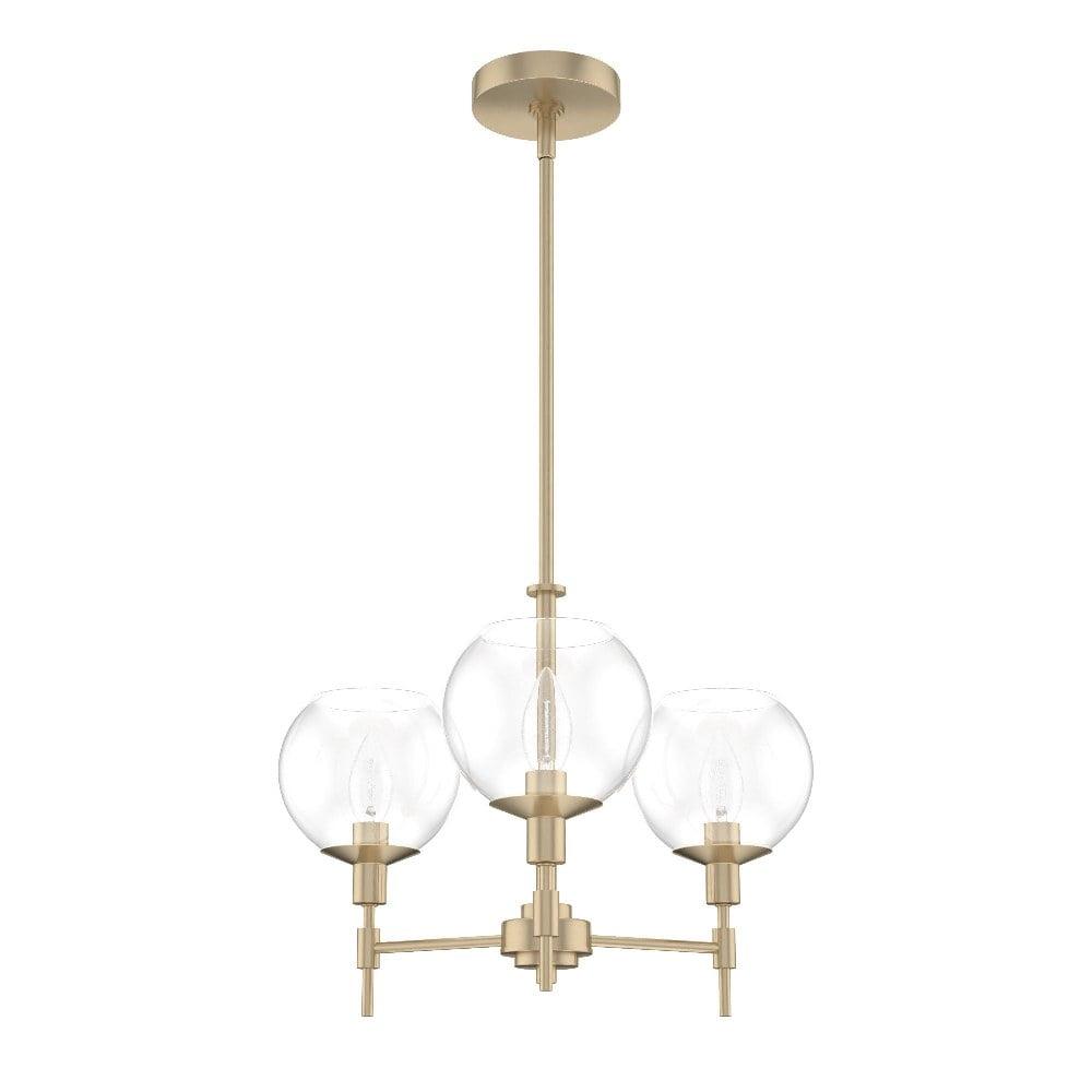 Alturas Gold Mid-Century Modern 3-Light Chandelier with Clear Glass Shades