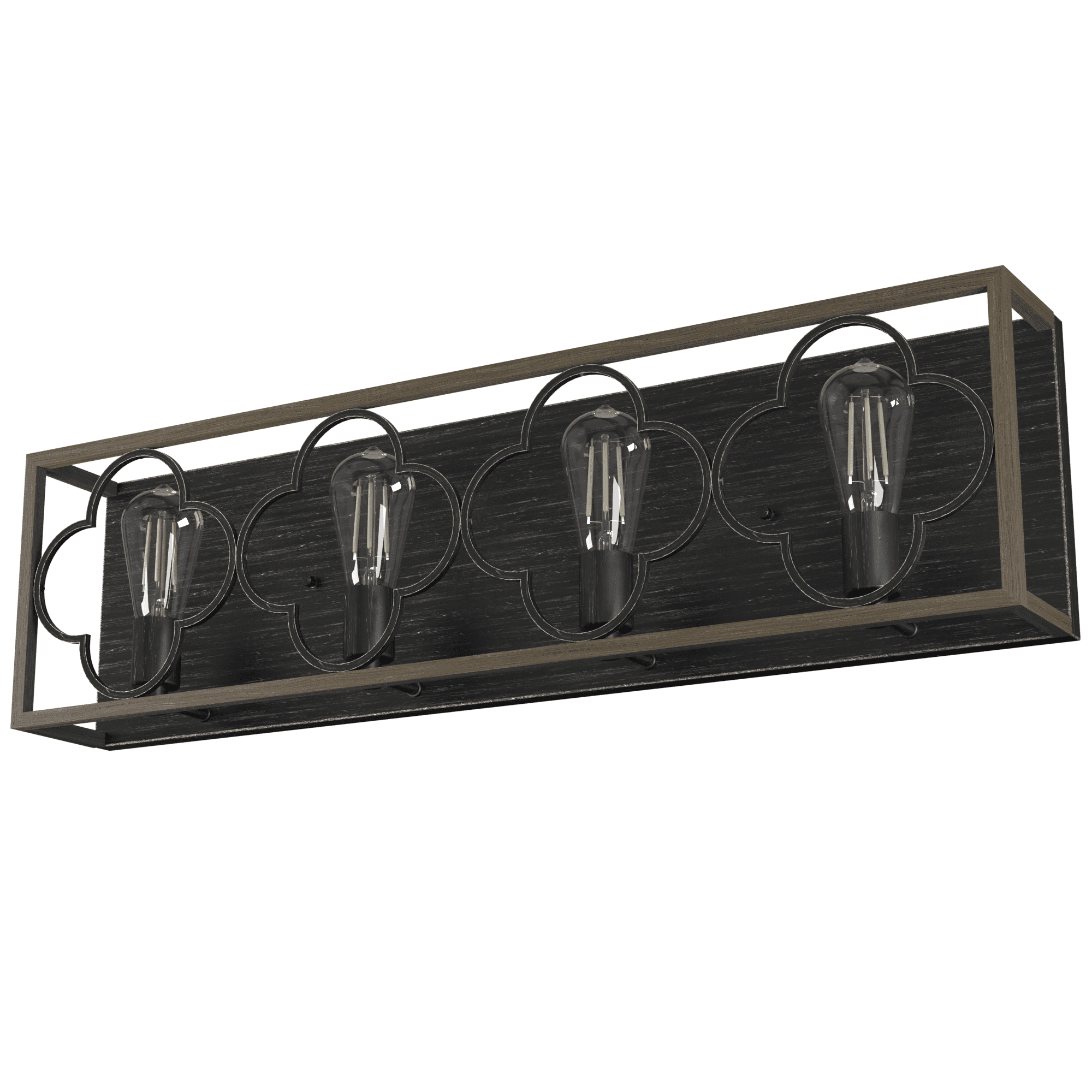 French Oak and Black Iron 4-Light Vanity Fixture