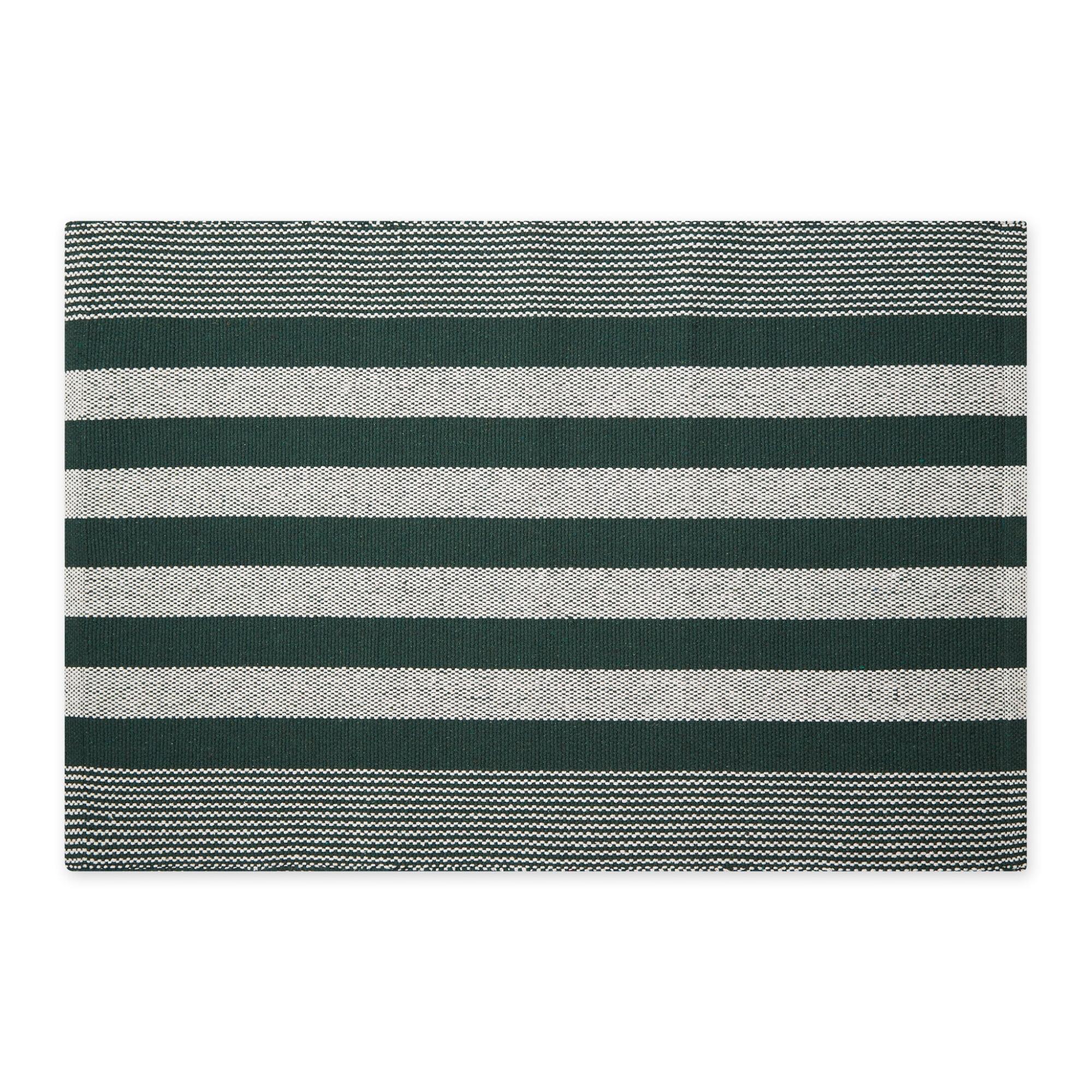 Hunter Green Handwoven Stripe Rectangular Cotton Rug 2x3 Ft