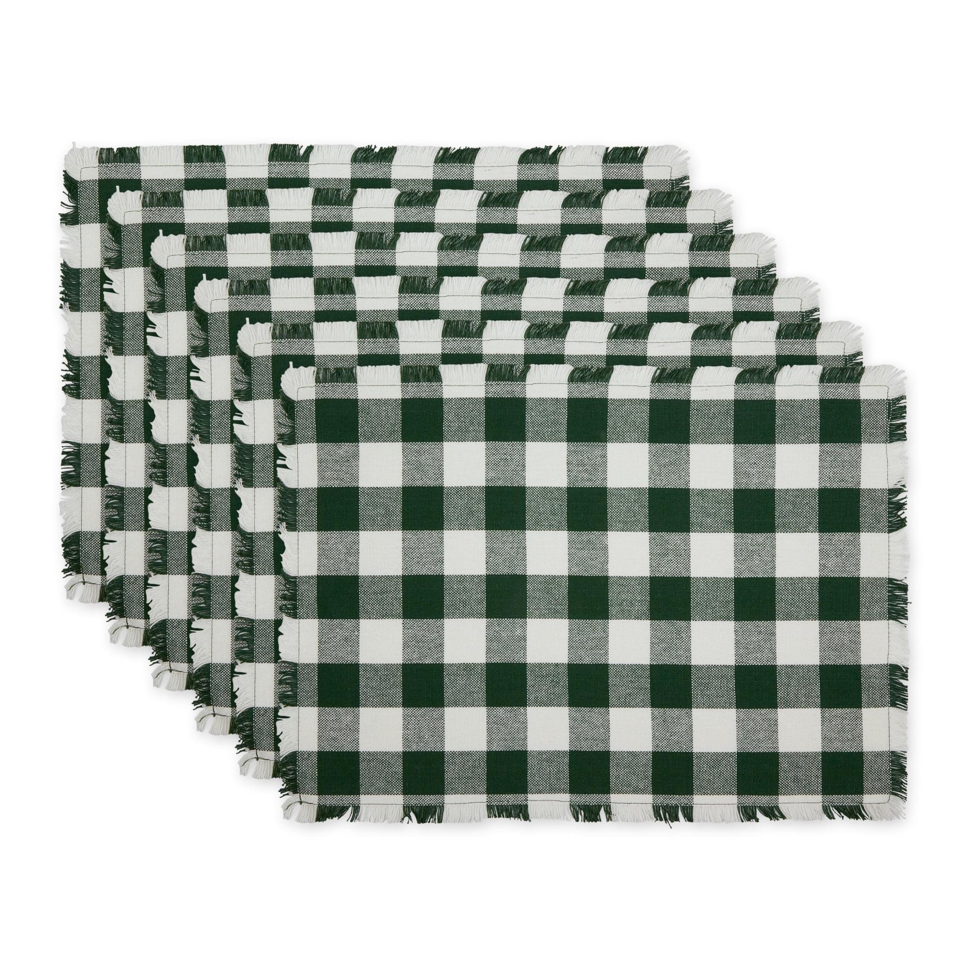Design Imports Hunter Green  Heavyweight Check Fringed Placemat Set/6