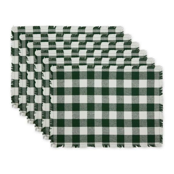 Design Imports Hunter Green  Heavyweight Check Fringed Placemat Set/6