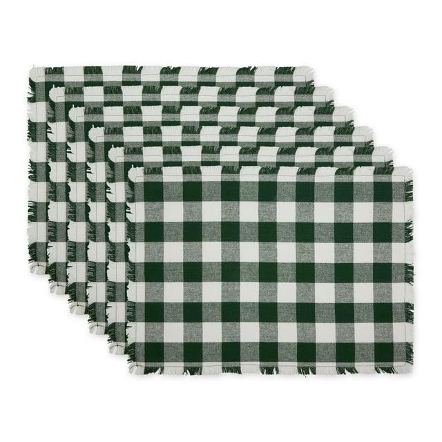 Design Imports Hunter Green  Heavyweight Check Fringed Placemat Set/6