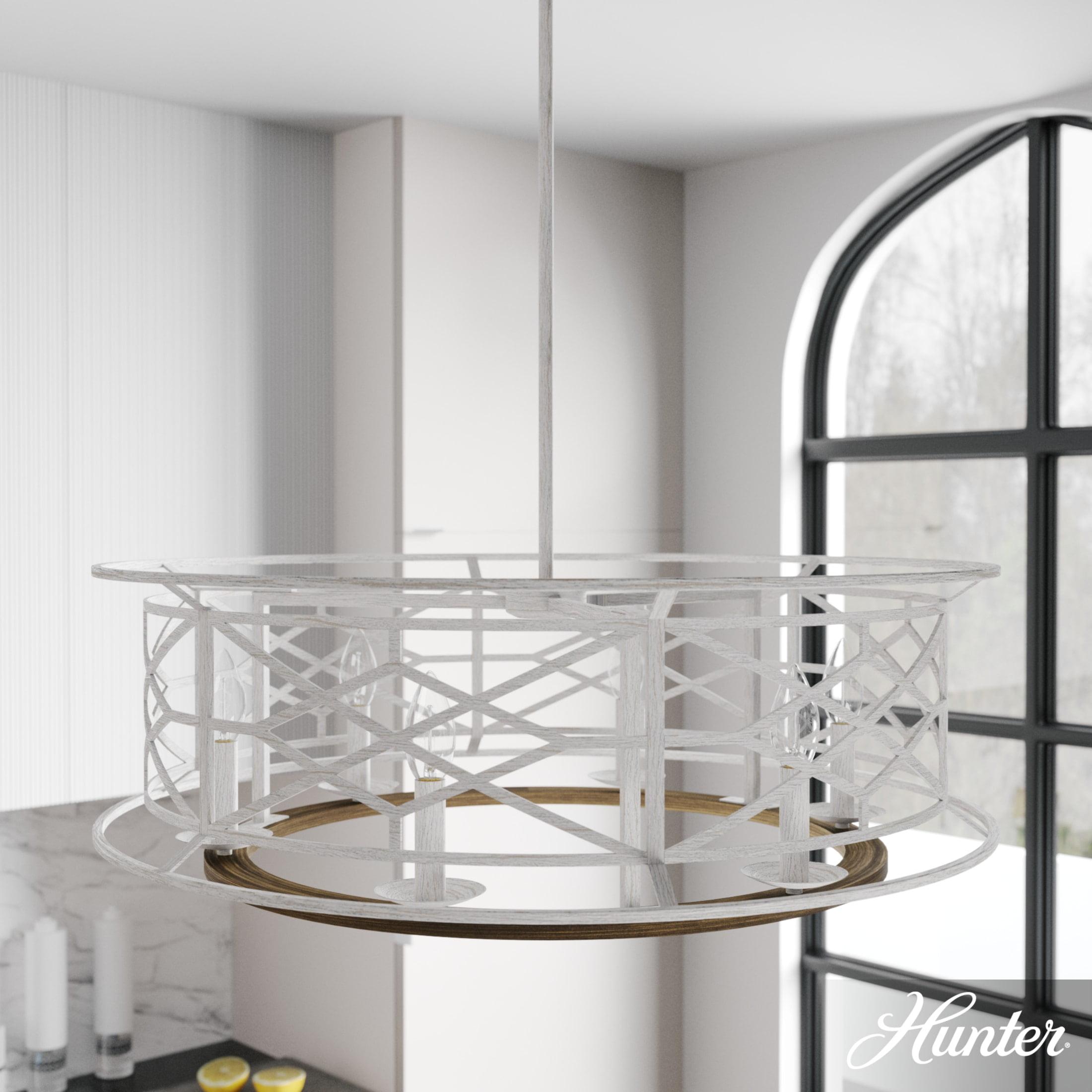 Hunter - Langwood 6-light Distressed White, Large Chandelier, Dimmable, Rustic Style, Drum Shaped, for Bedrooms, Kitchens, Dining, Living Rooms - 19330