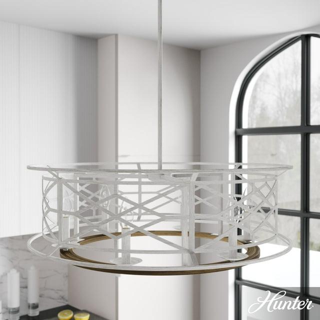 Hunter - Langwood 6-light Distressed White, Large Chandelier, Dimmable, Rustic Style, Drum Shaped, for Bedrooms, Kitchens, Dining, Living Rooms - 19330