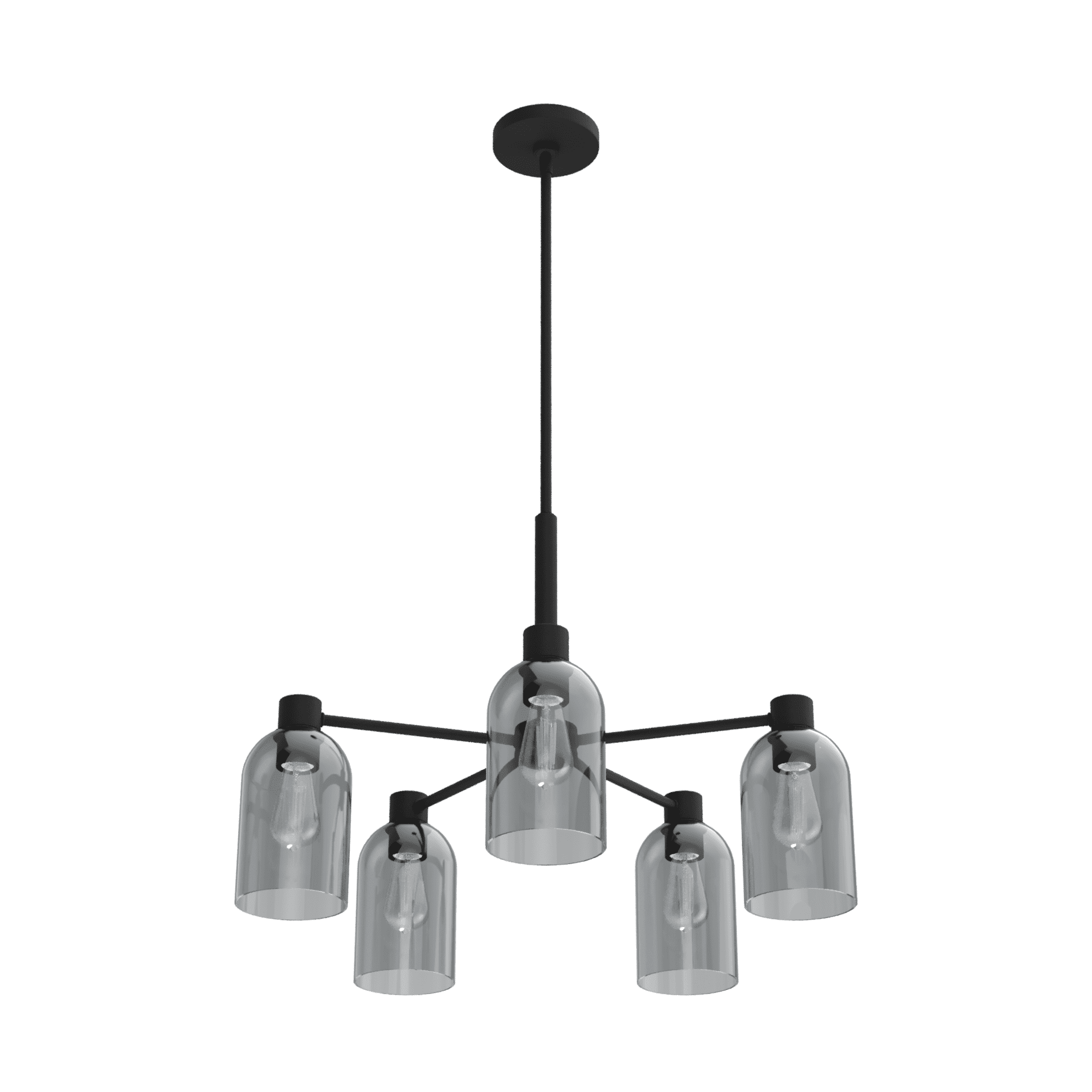 Black Iron 5-Light Chandelier with Smoked Glass Shades