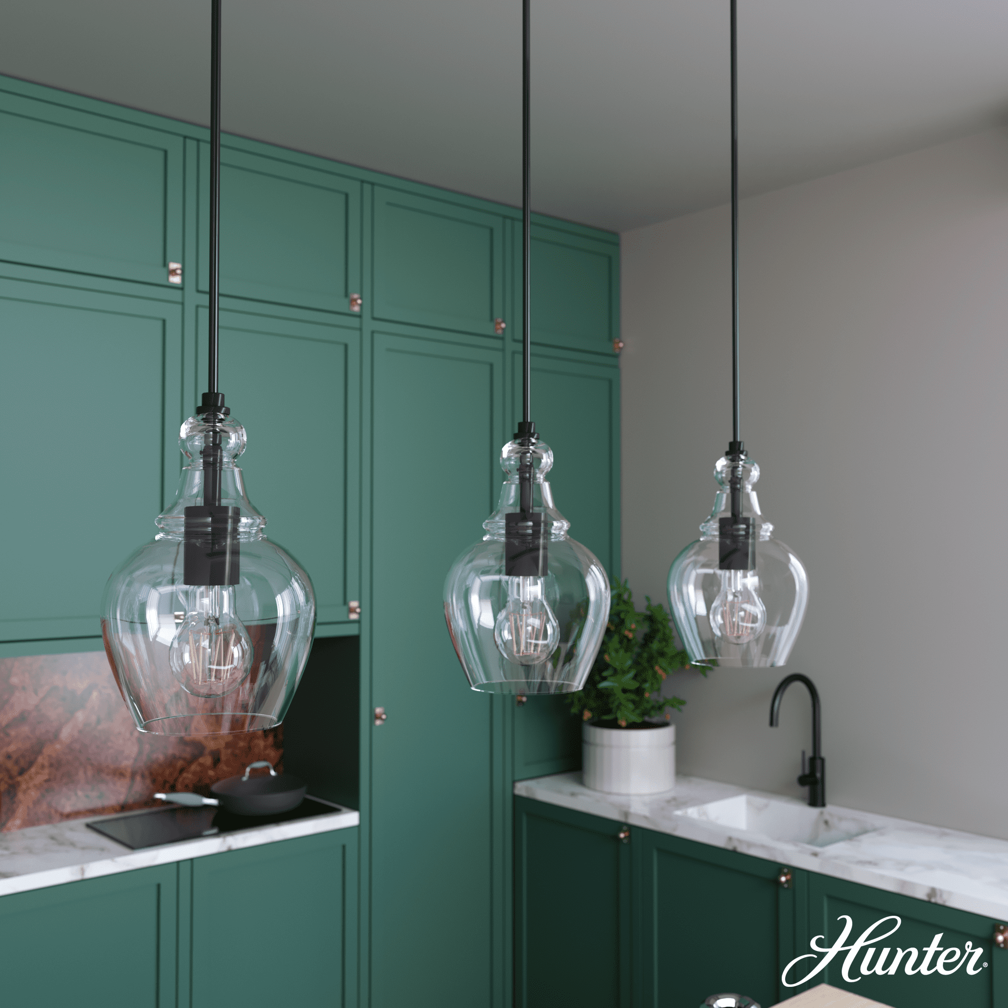 Hunter Fan Maple Park 3 Light Linear Bell Pendant