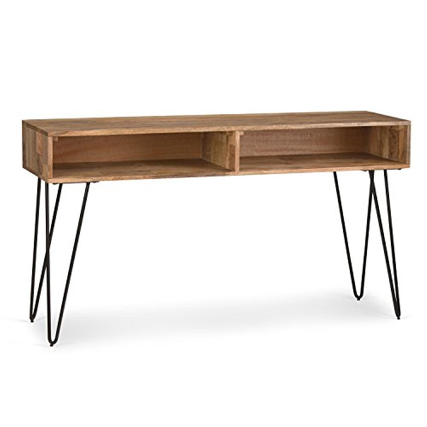 Natural Mango Wood and Black Iron Console Table with Storage