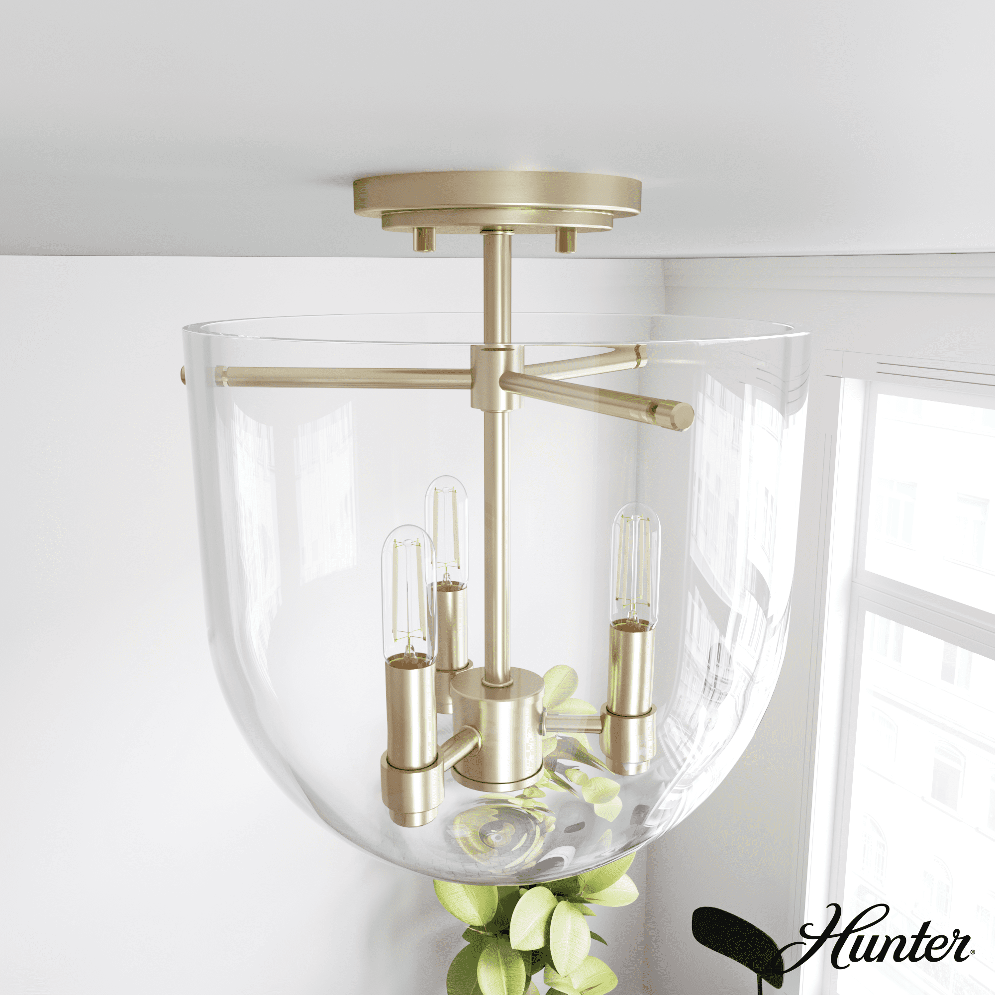 Hunter Sacha Natural Iron 3 Light Flush Mount Ceiling Light Fixture