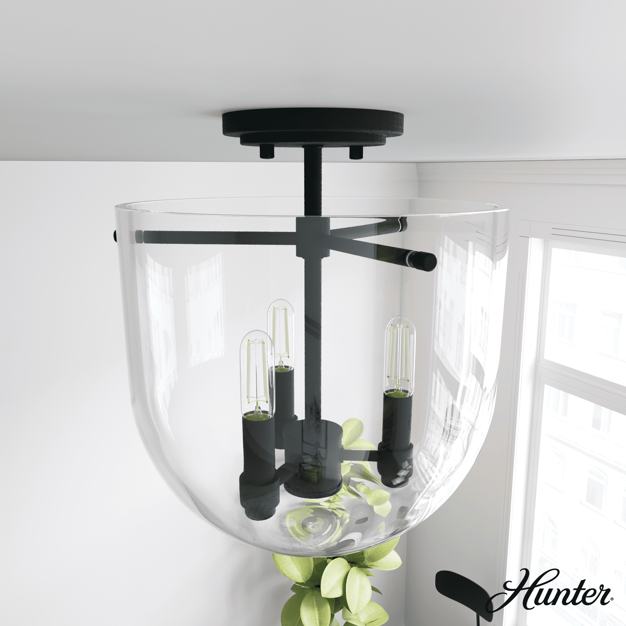 Hunter Sacha Natural Iron 3 Light Flush Mount Ceiling Light Fixture