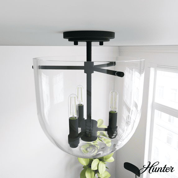 Hunter Sacha Natural Iron 3 Light Flush Mount Ceiling Light Fixture